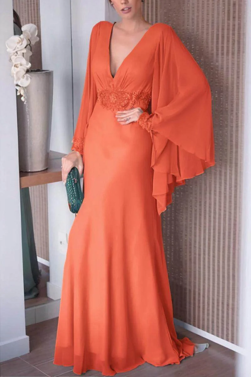 Sheath-Column Sweep-Brush Train Chiffon Mother Dress CM0077