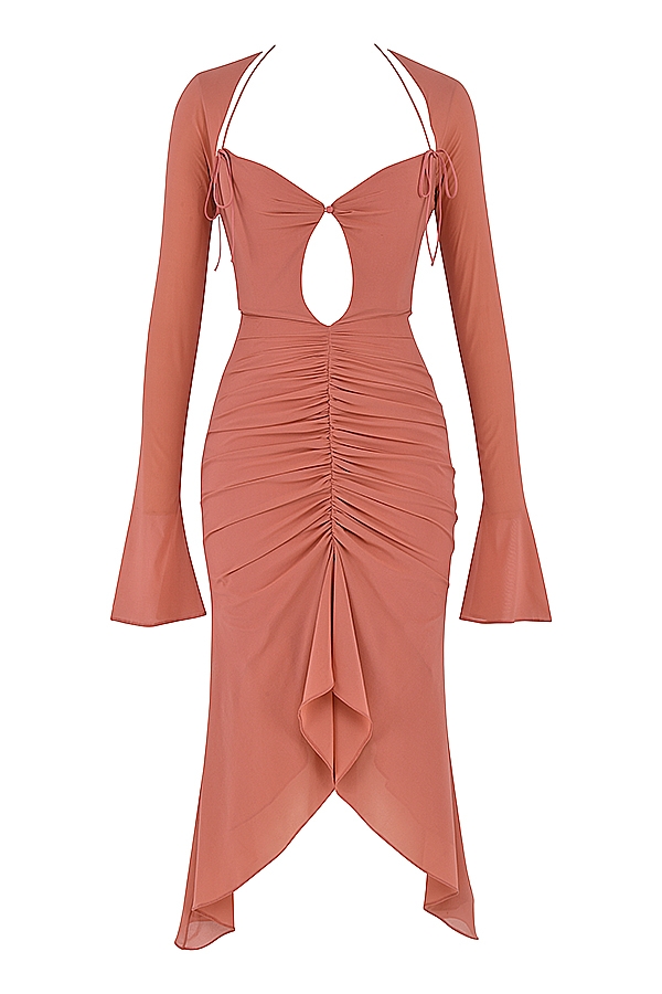 Rose Real Silk Ruffle Midi Dress