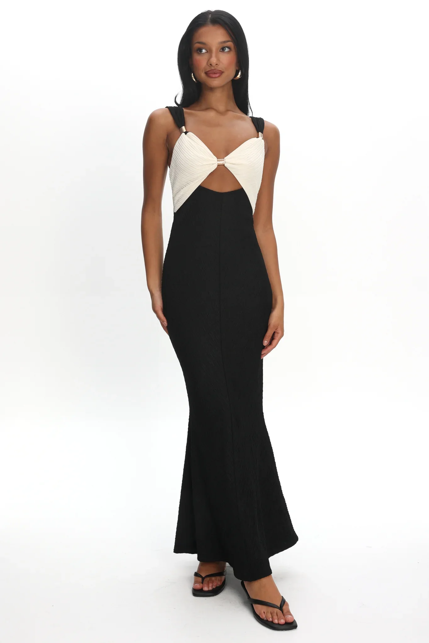 Freyja Contrast Maxi Dress Oyster/Black