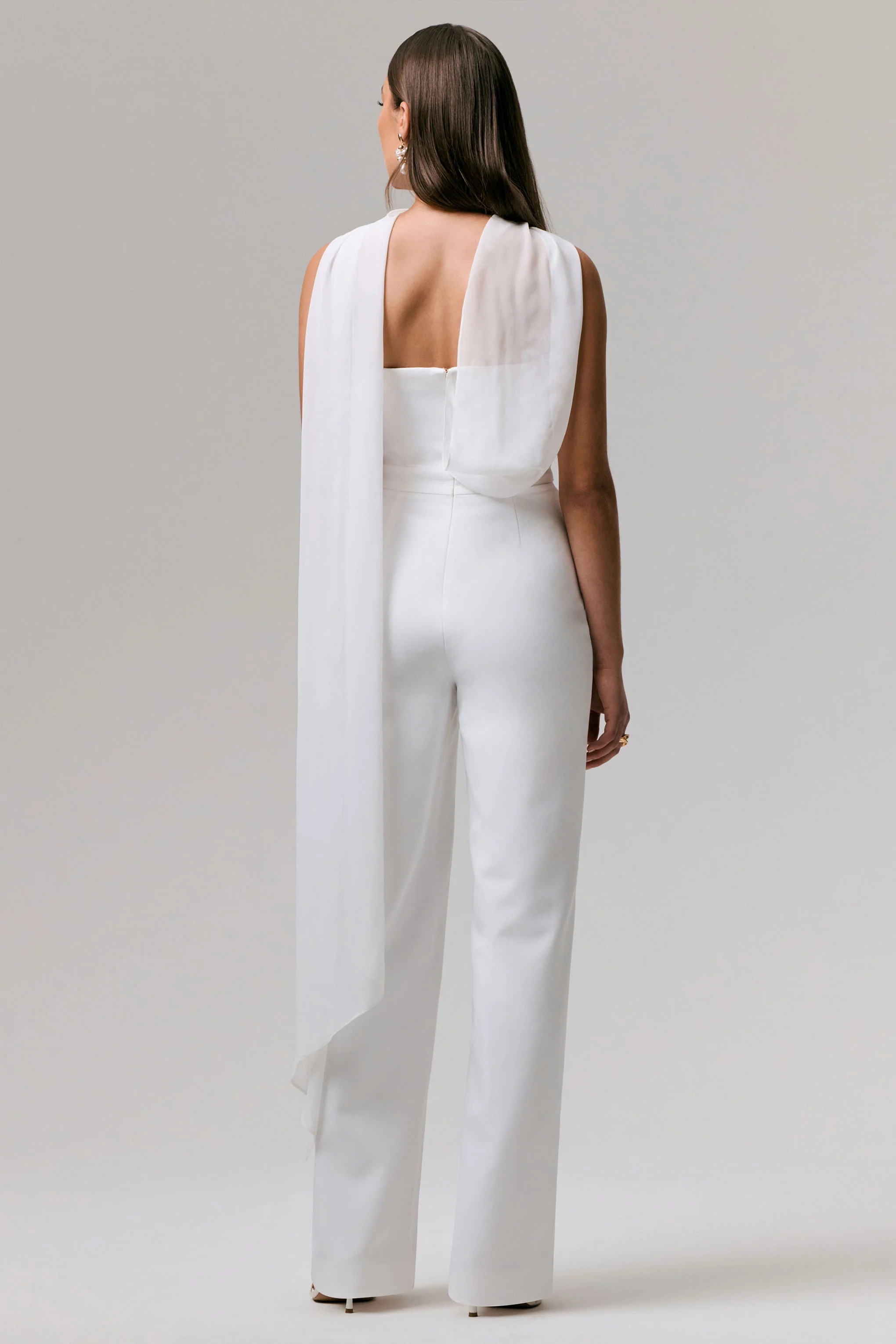Enchanted | White High-Neck Jumpsuit With Scarf
