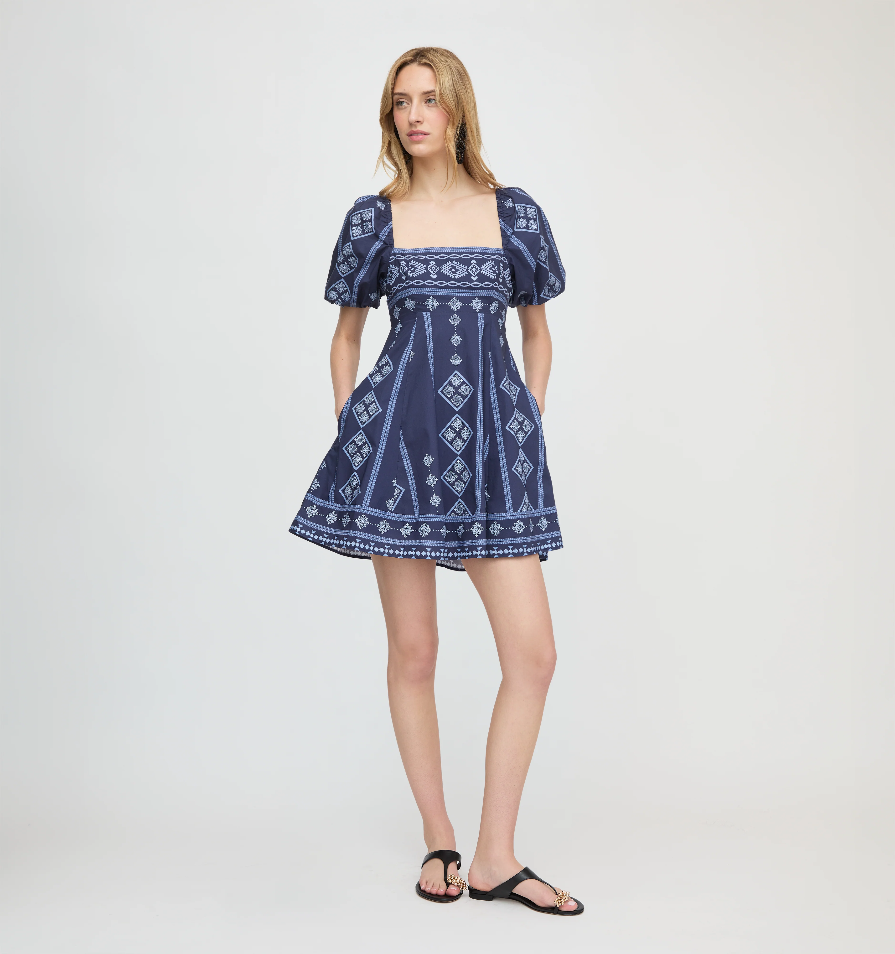 The Matilda Mini Dress - Navy Diamond Batik