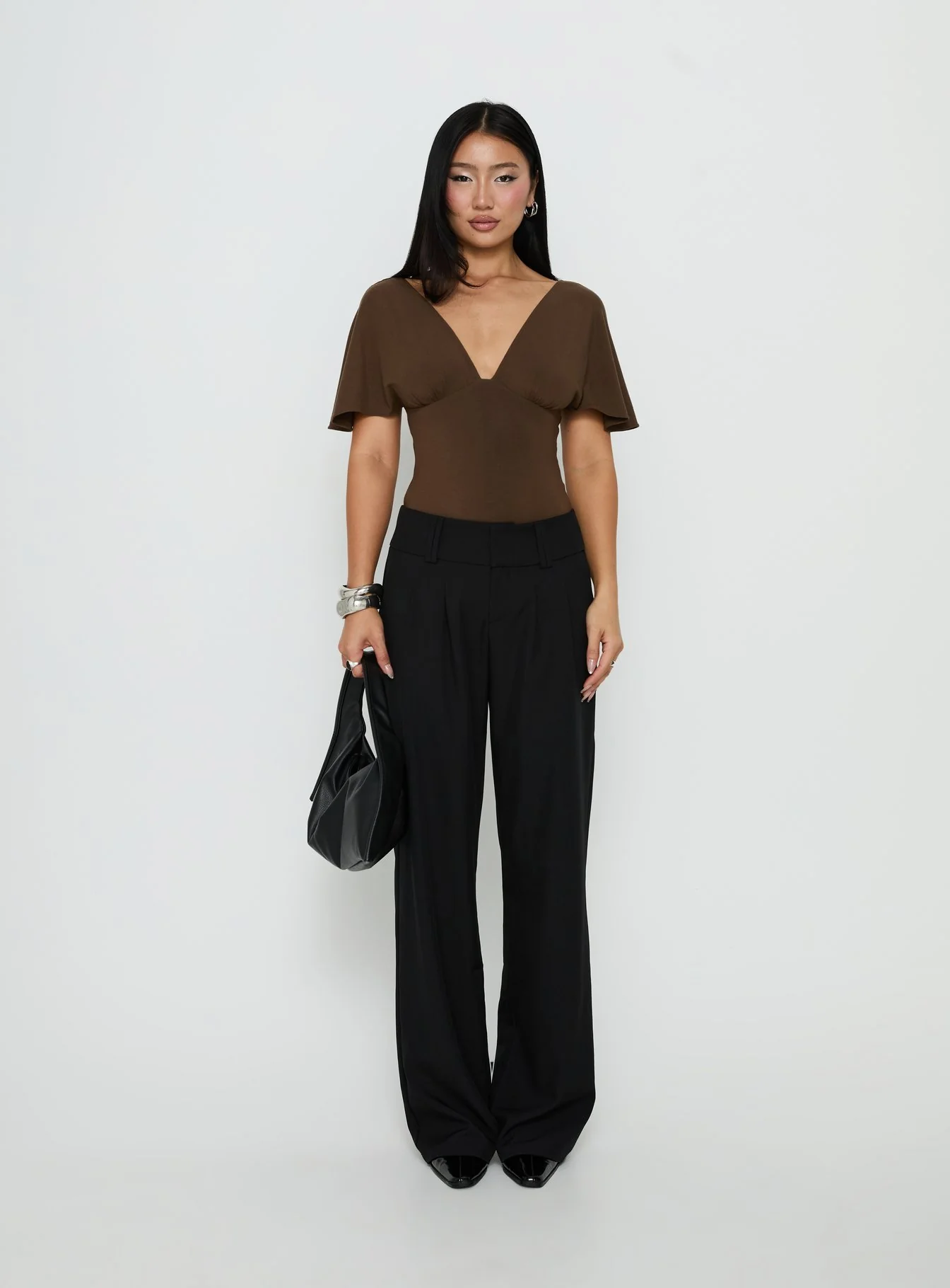 Yevenna Batwing Plunge Bodysuit Chocolate