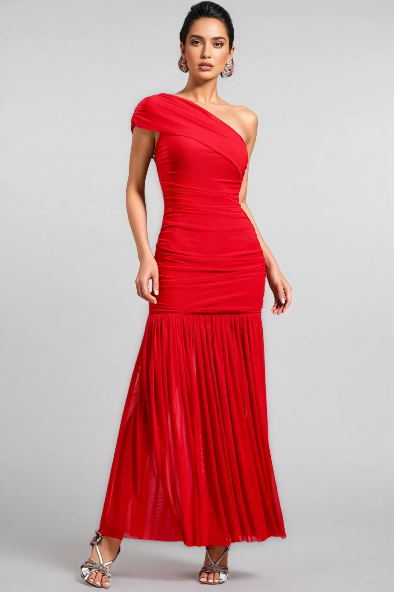 Kyli Sleeveless One Shoulder Wrinkle Maxi Dress