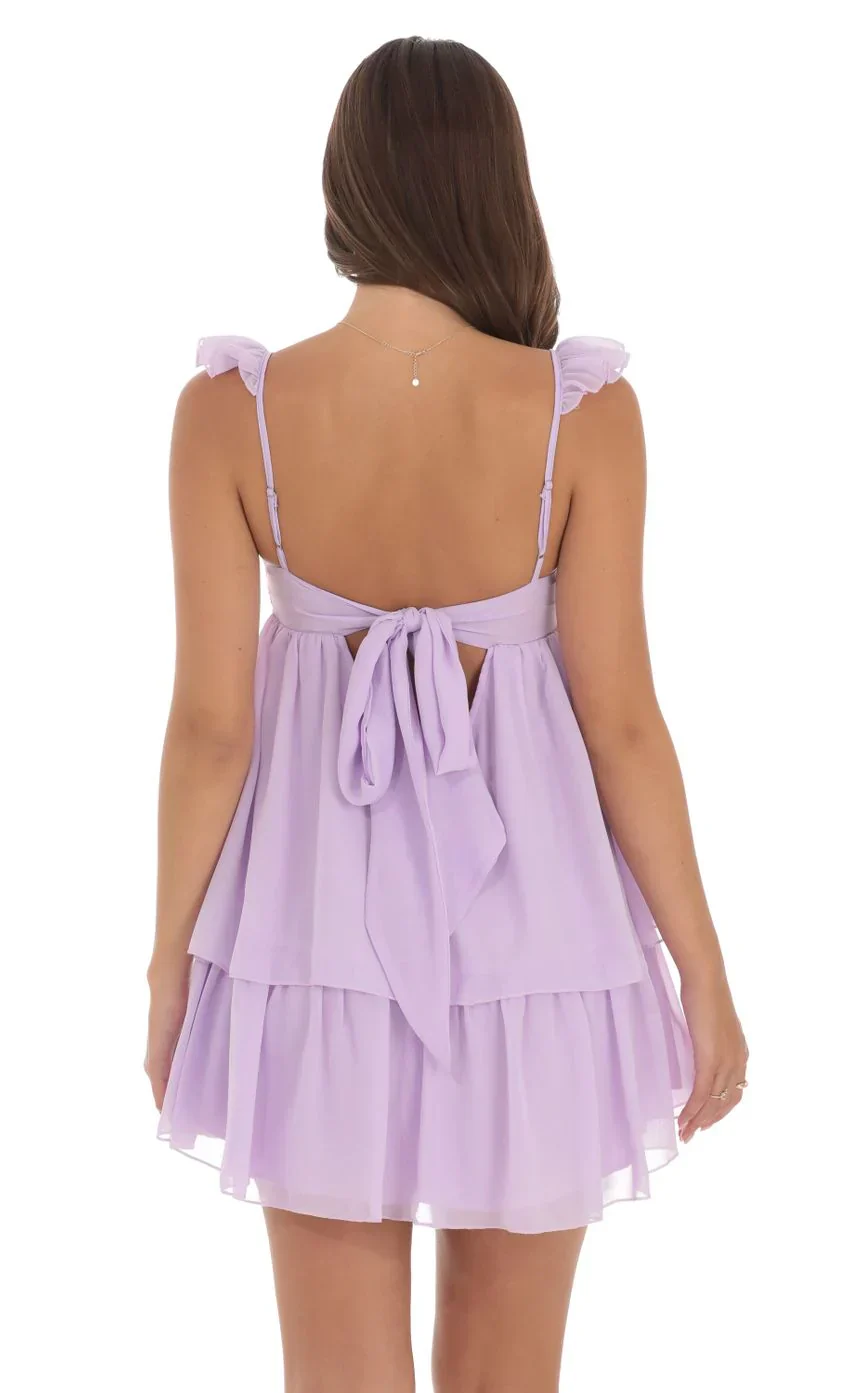Chiffon Ruffle Dress in Lavender