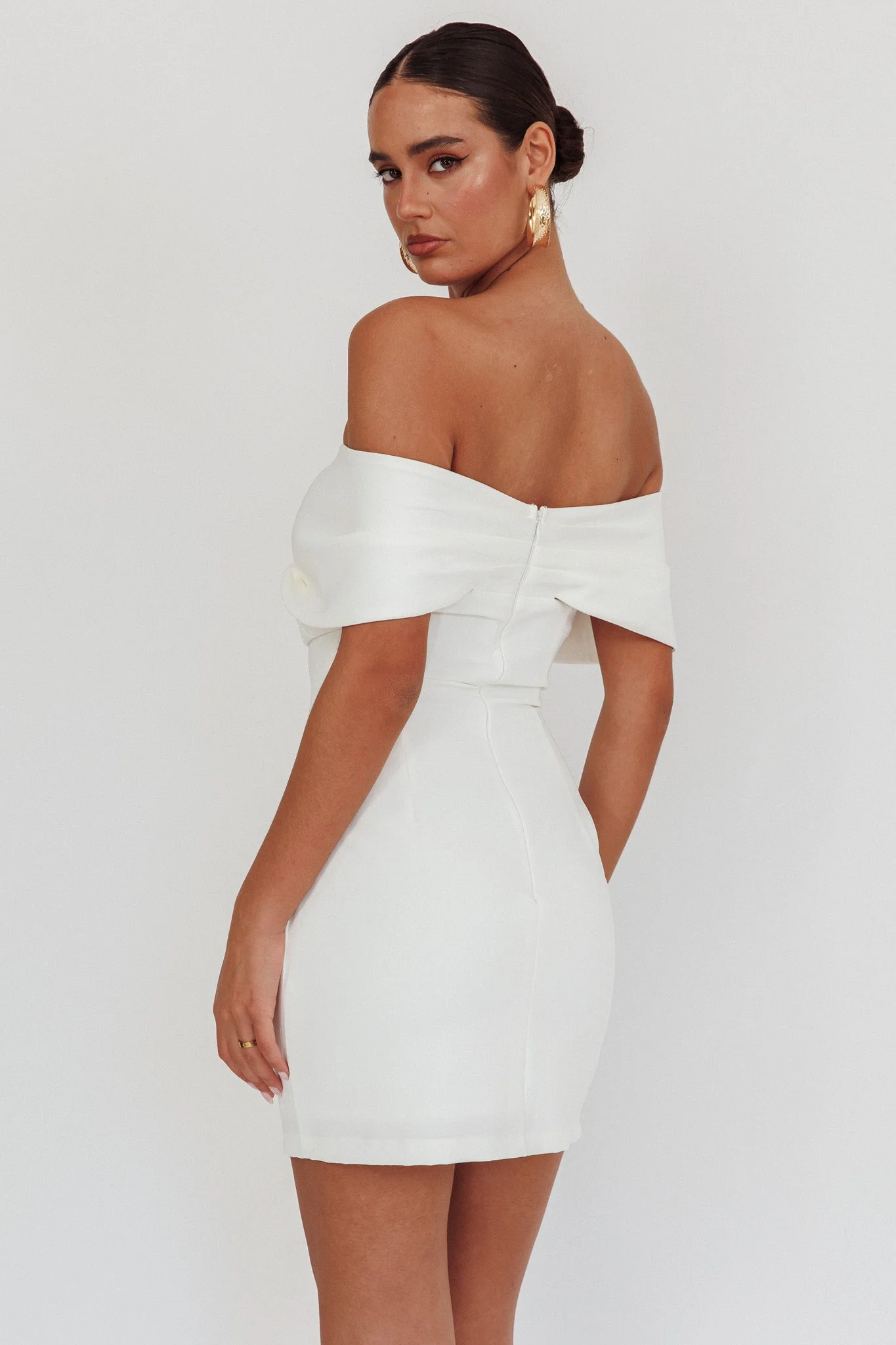 Sweet Caroline Off-Shoulder Bow Mini Dress White