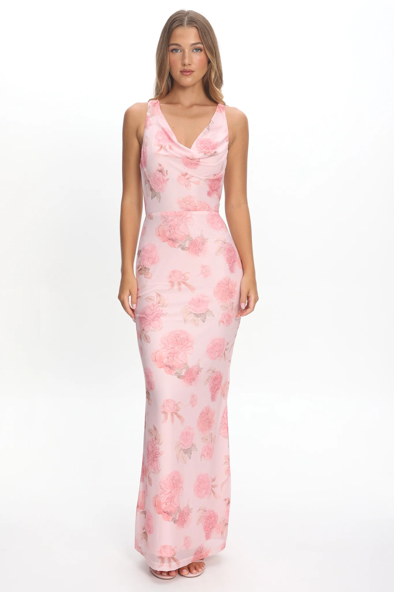 Callora Criss-Cross Back Maxi Dress Floral Pink