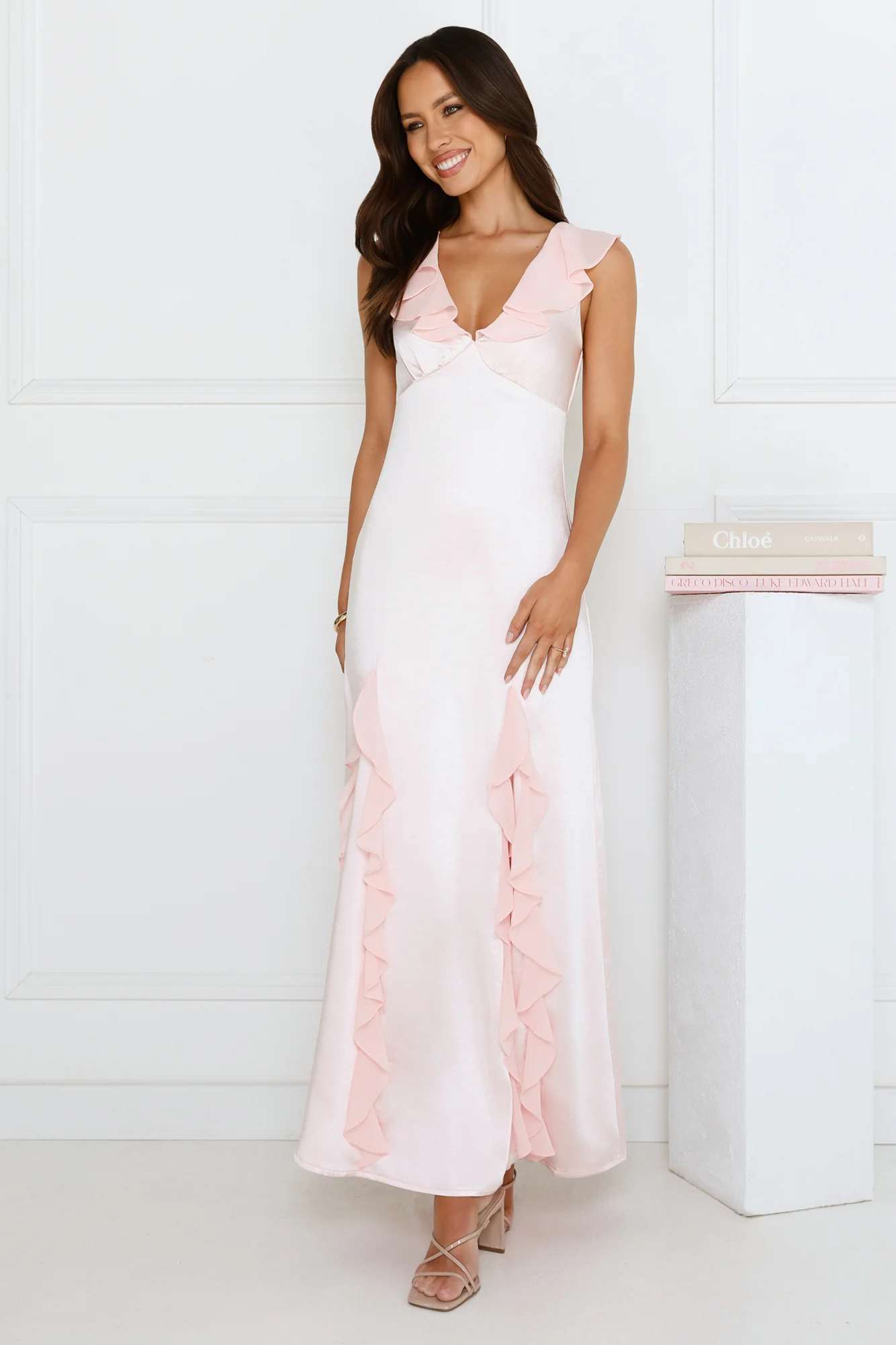 Flirty Girl Satin Maxi Dress Pink