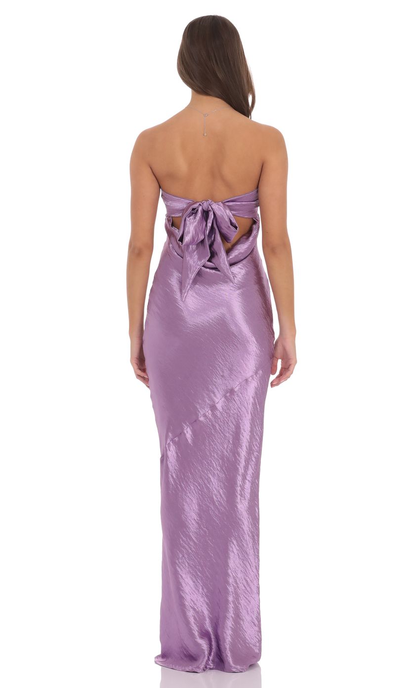 Crinkle Satin Open Back Maxi Dress in Purple