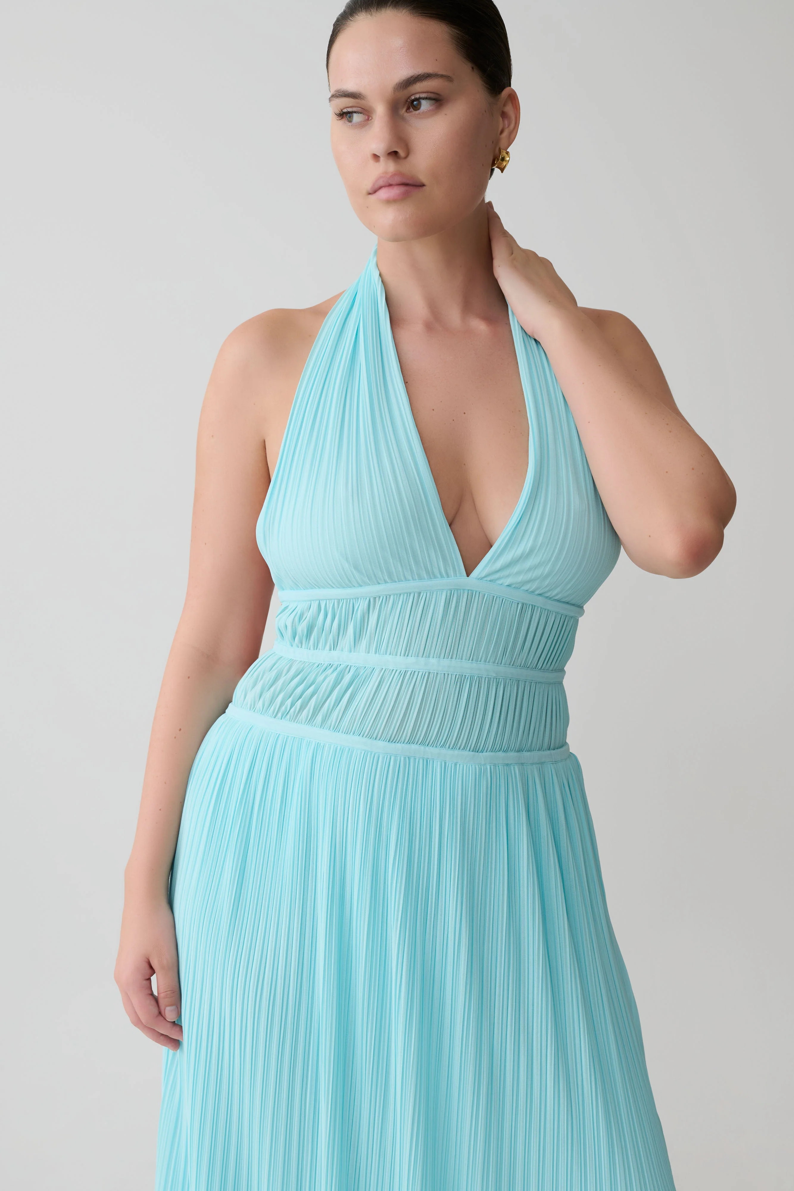 Thien Cowl Halter Midi Dress - Blue