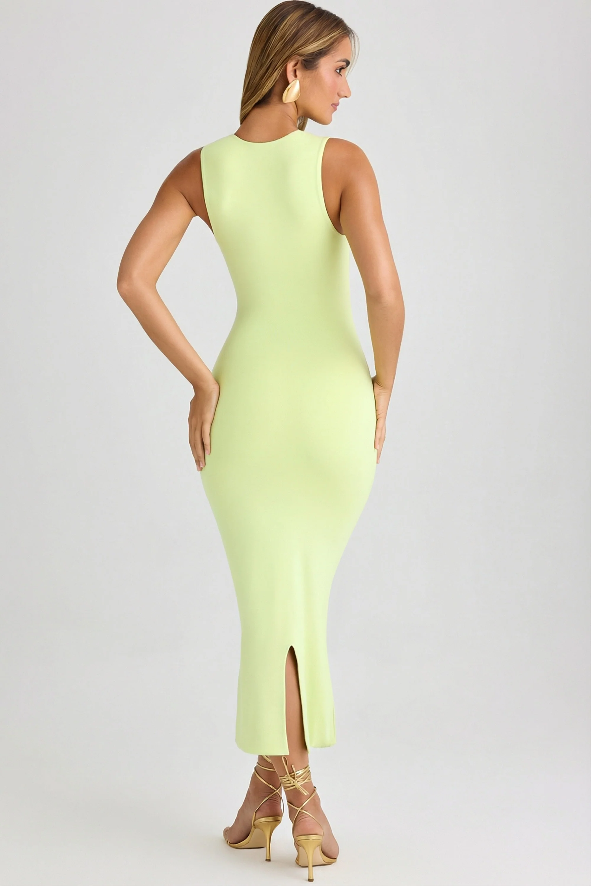 Modal Square-Neck Bodycon Midi Dress in Matcha Green