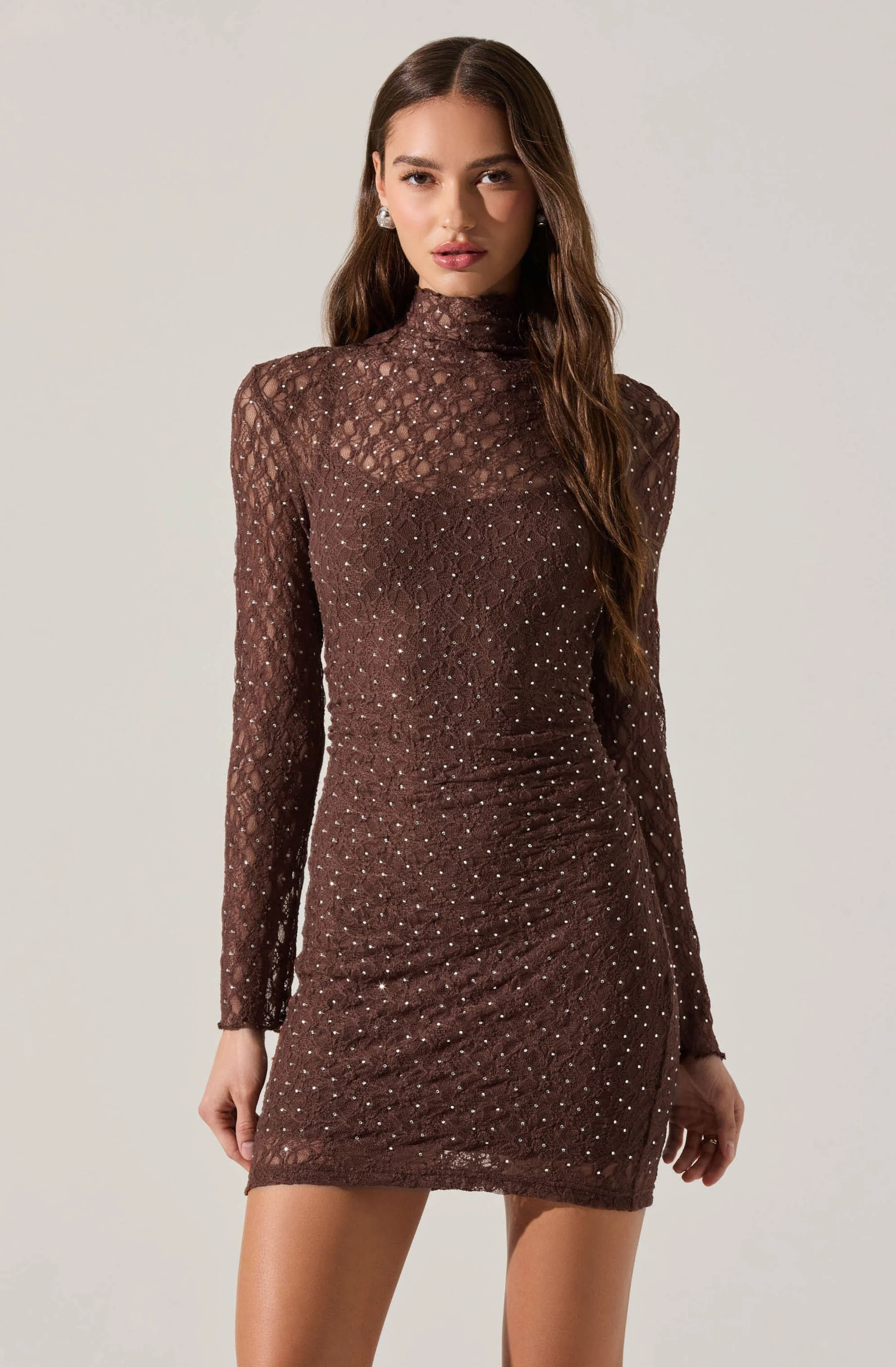 Kourtney Rhinestone Lace Mini Dress - luluinthesky