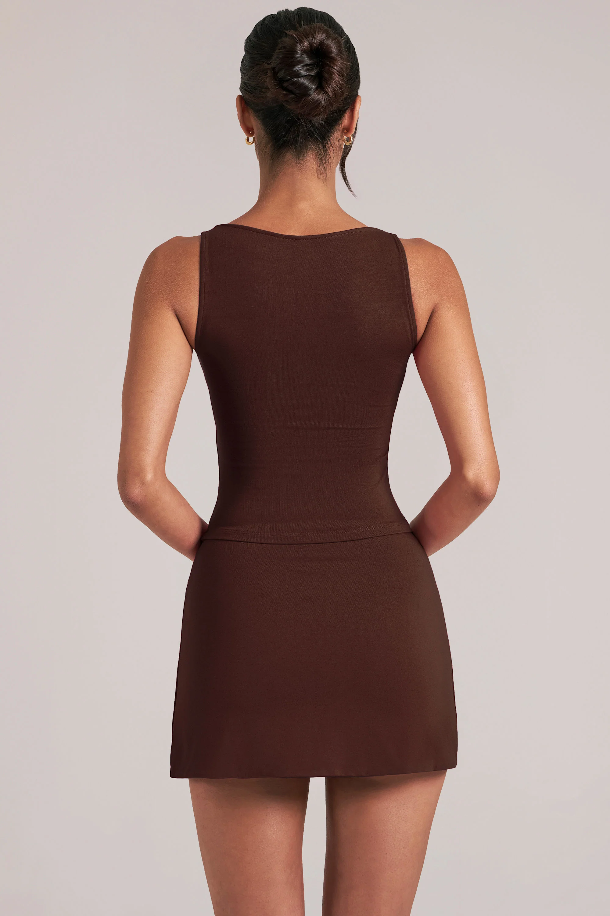 Mid-Rise Bodycon Ultra Mini Skirt with Split in Chocolate Brown