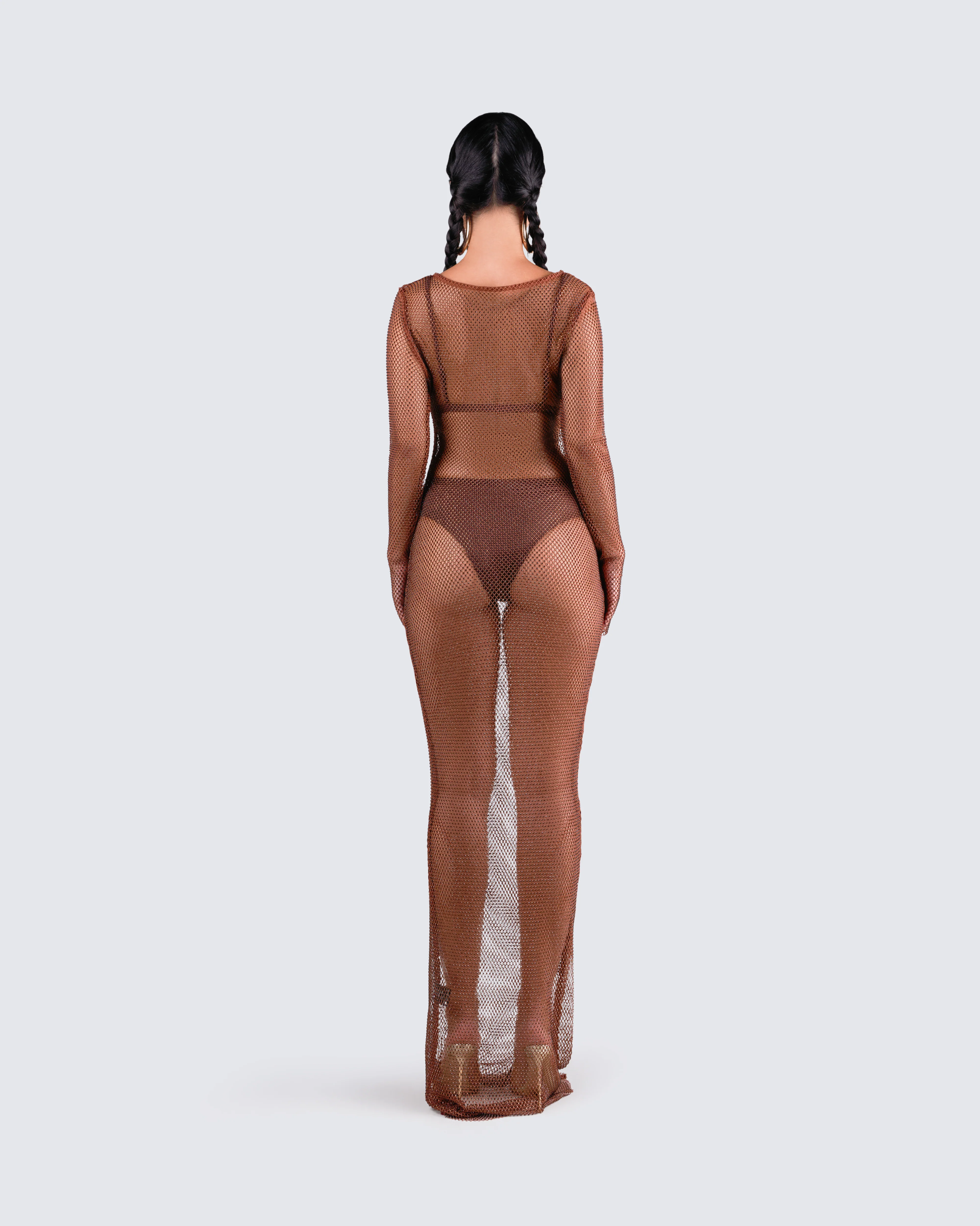 Ewa Brown Rhinestone Maxi Dress