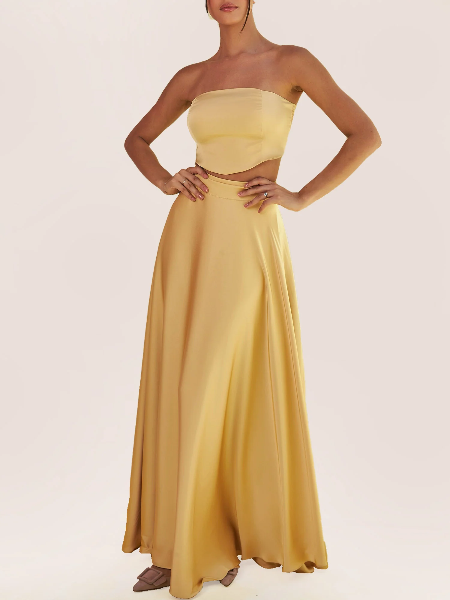 Strapless Crop Top & Flowing Maxi Skirt Set