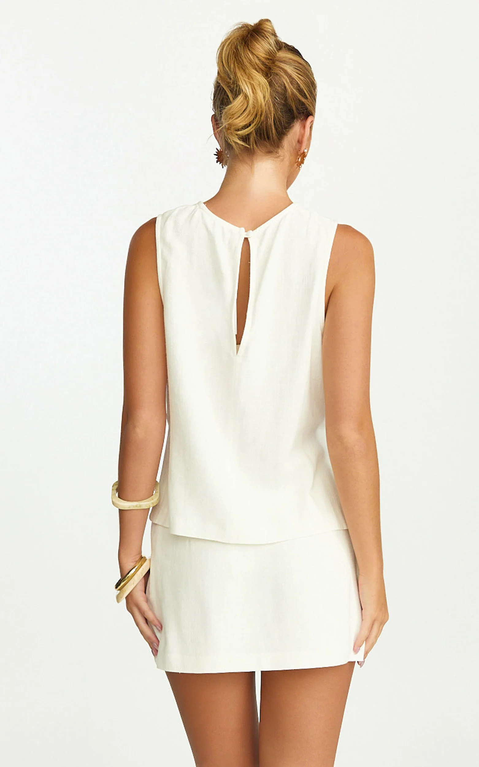 Eddie Top - Linen Blend Shell Top in White