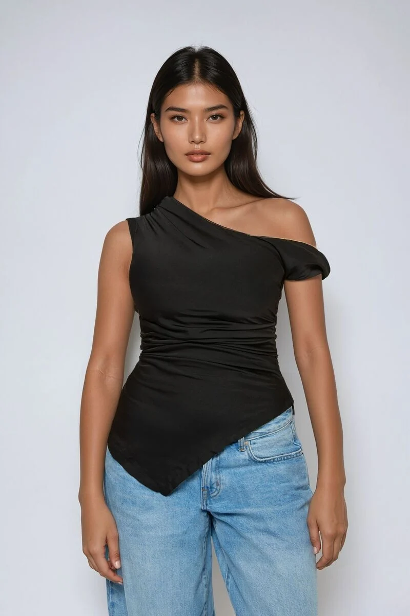 Asymmetrical One-Shoulder Ruched Top