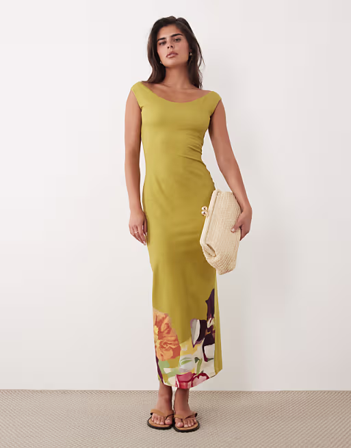 boat neck midi placement print dress