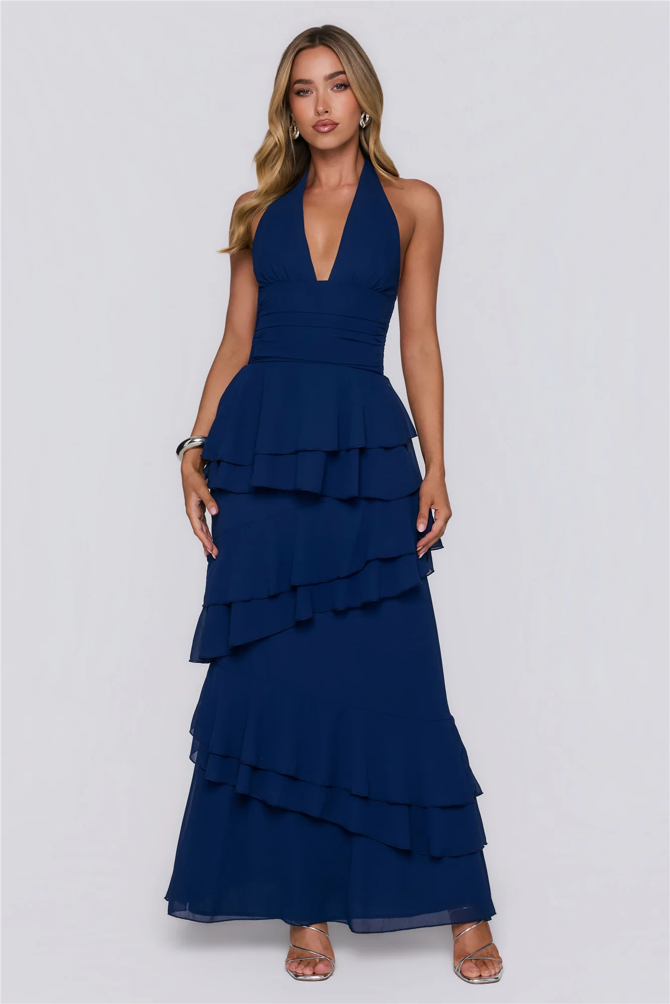 Power Glow Halter Maxi Dress Navy