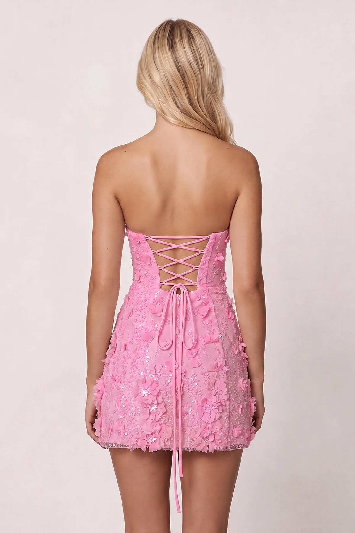 Pink 3D Flower Sequin Sweetheart Sheath Homecoming Dress