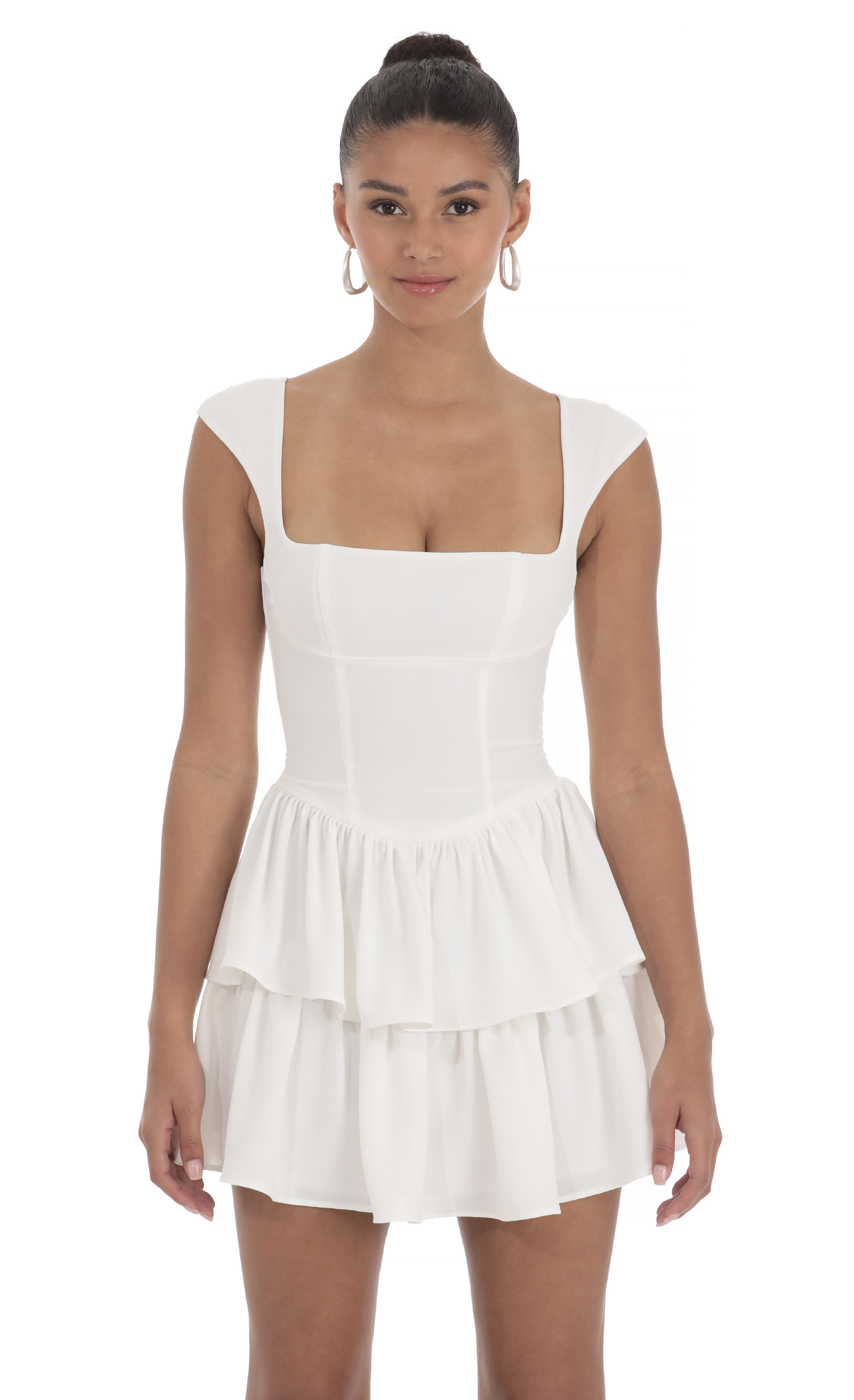 Wide Strap Ruffle Dress in White - luluinthesky
