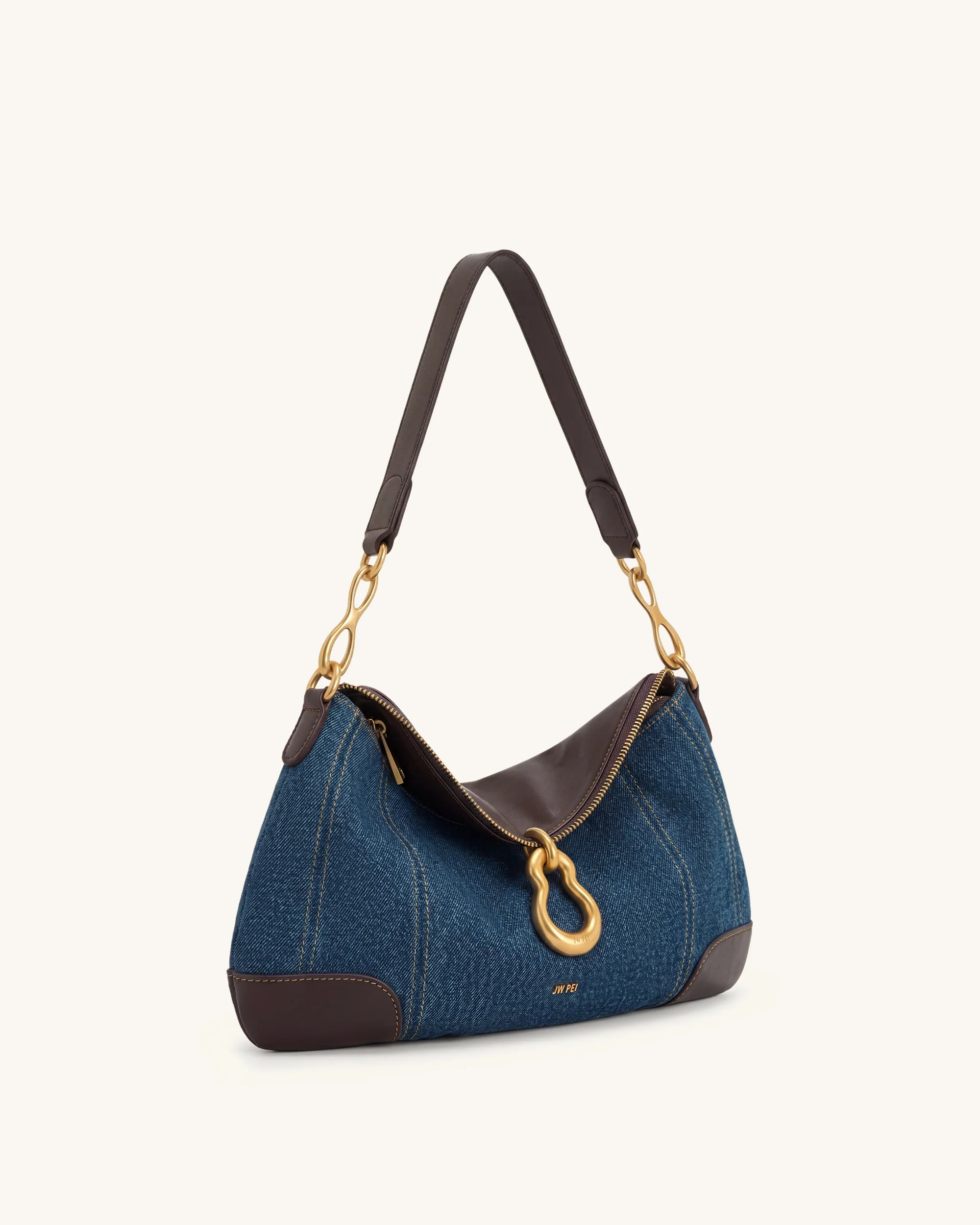 Jayla Metal Pendant Embellished Shoulder Bag - Blue Denim