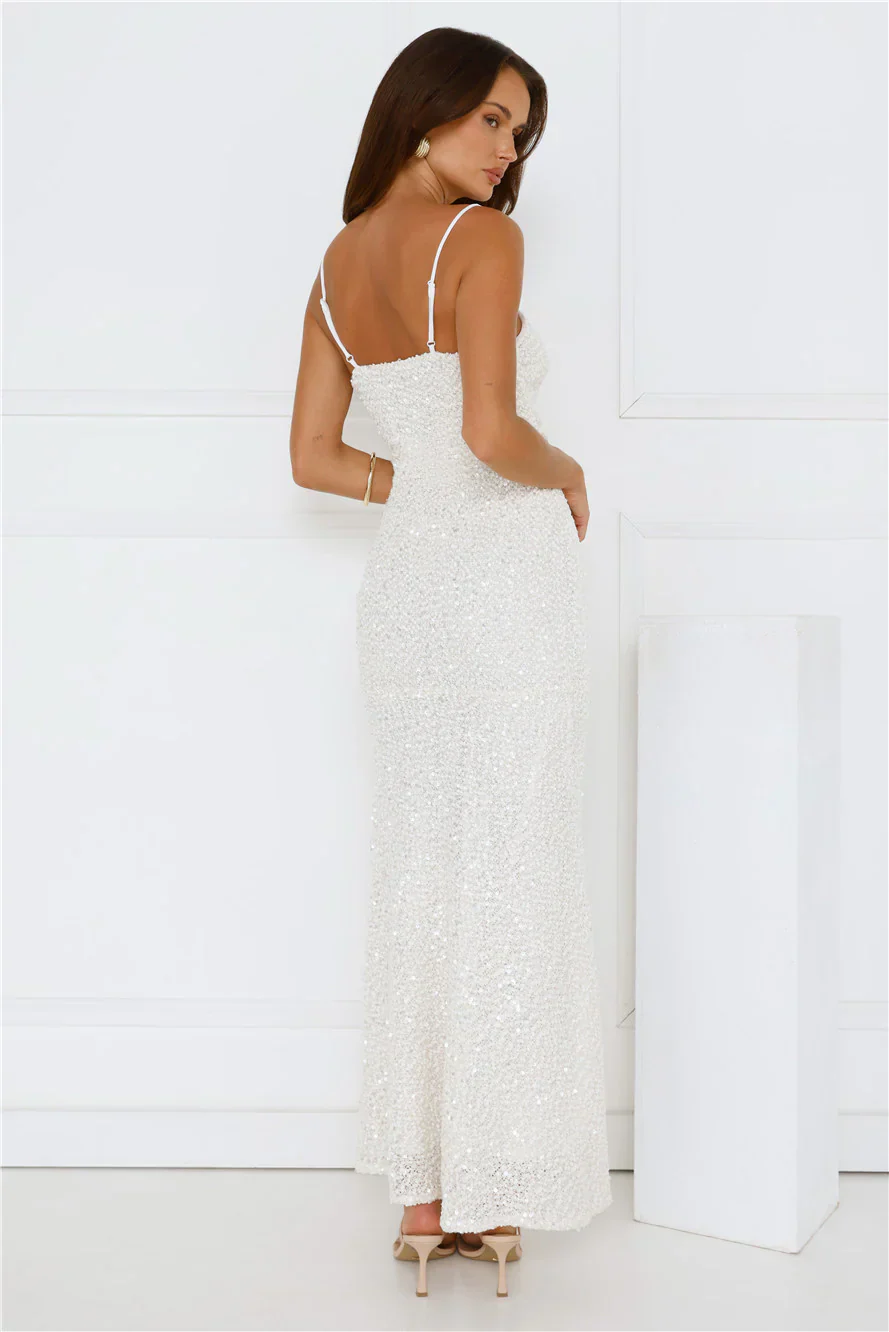 Love Wild Sequin Maxi Dress White