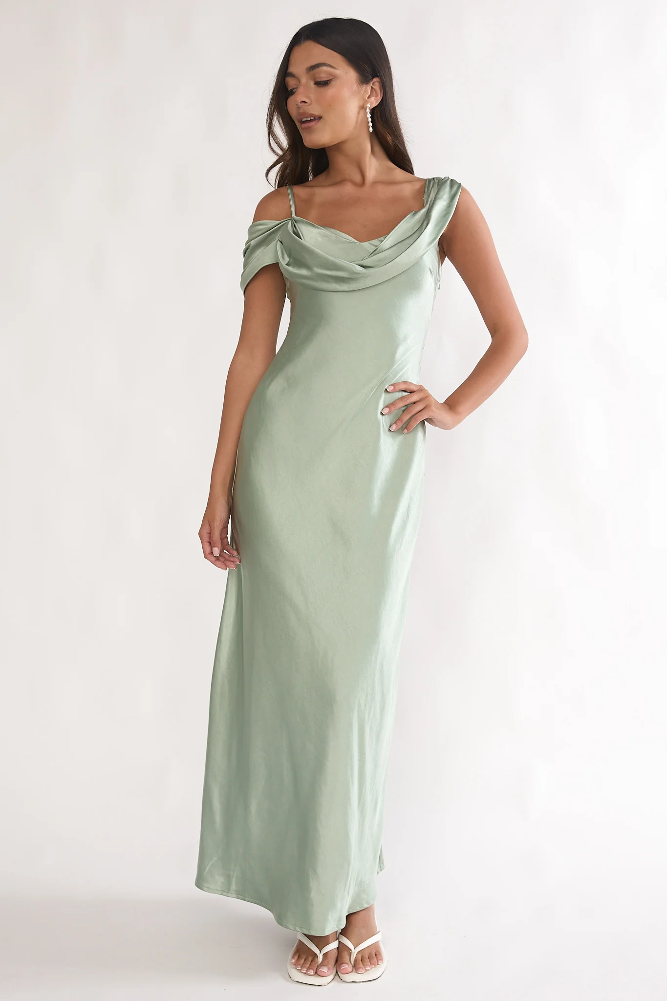 Emelle Asymmetric Neckline Maxi Dress Pistachio