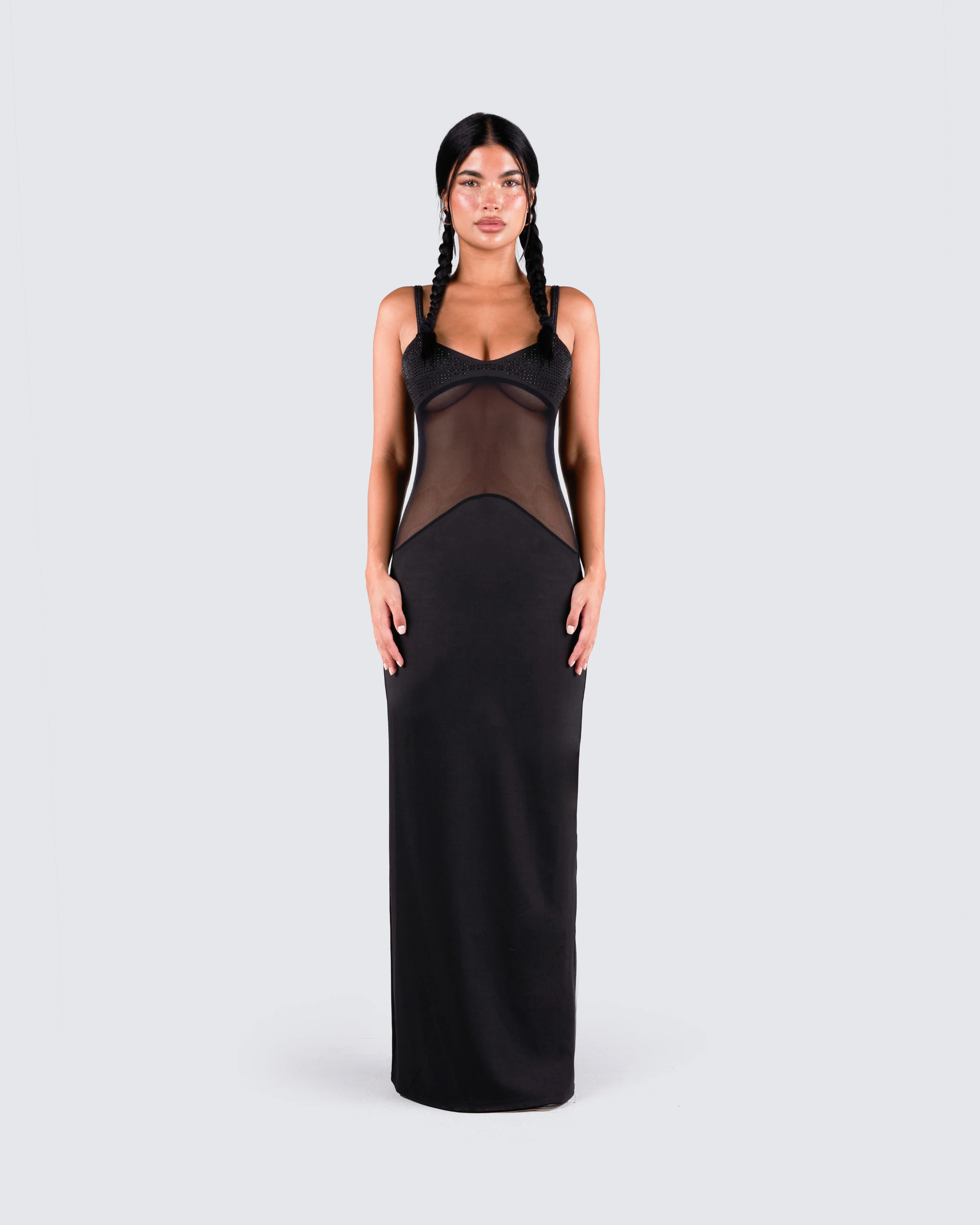 Tahlia Black Rhinestone Maxi Dress