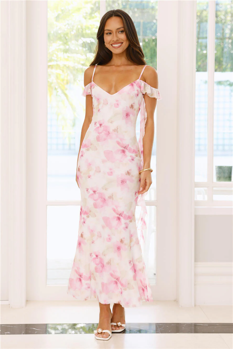 Starburst Gleam Mesh Maxi Dress Pink