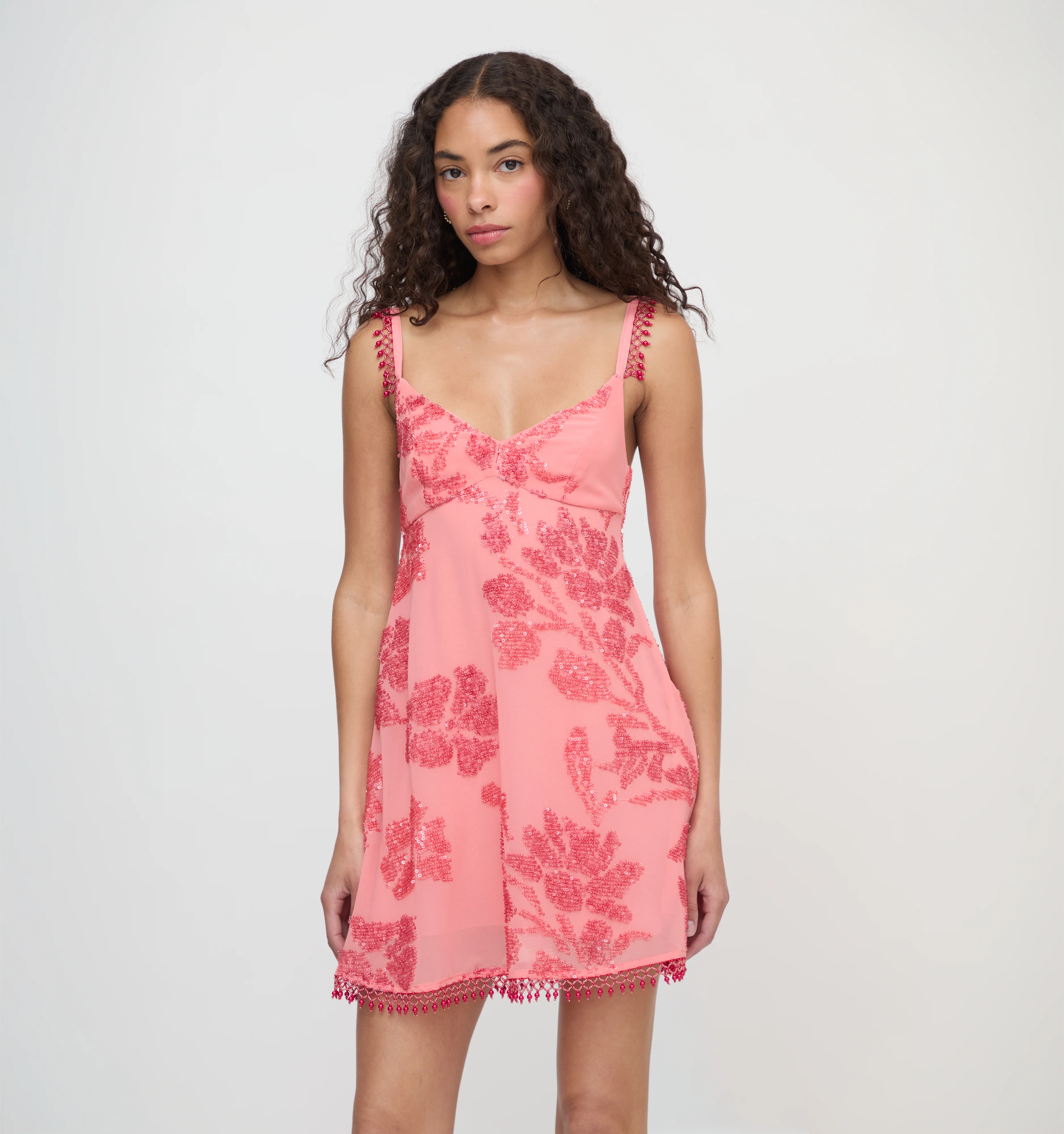 The Trix Dress - Coral Georgette With Sequins