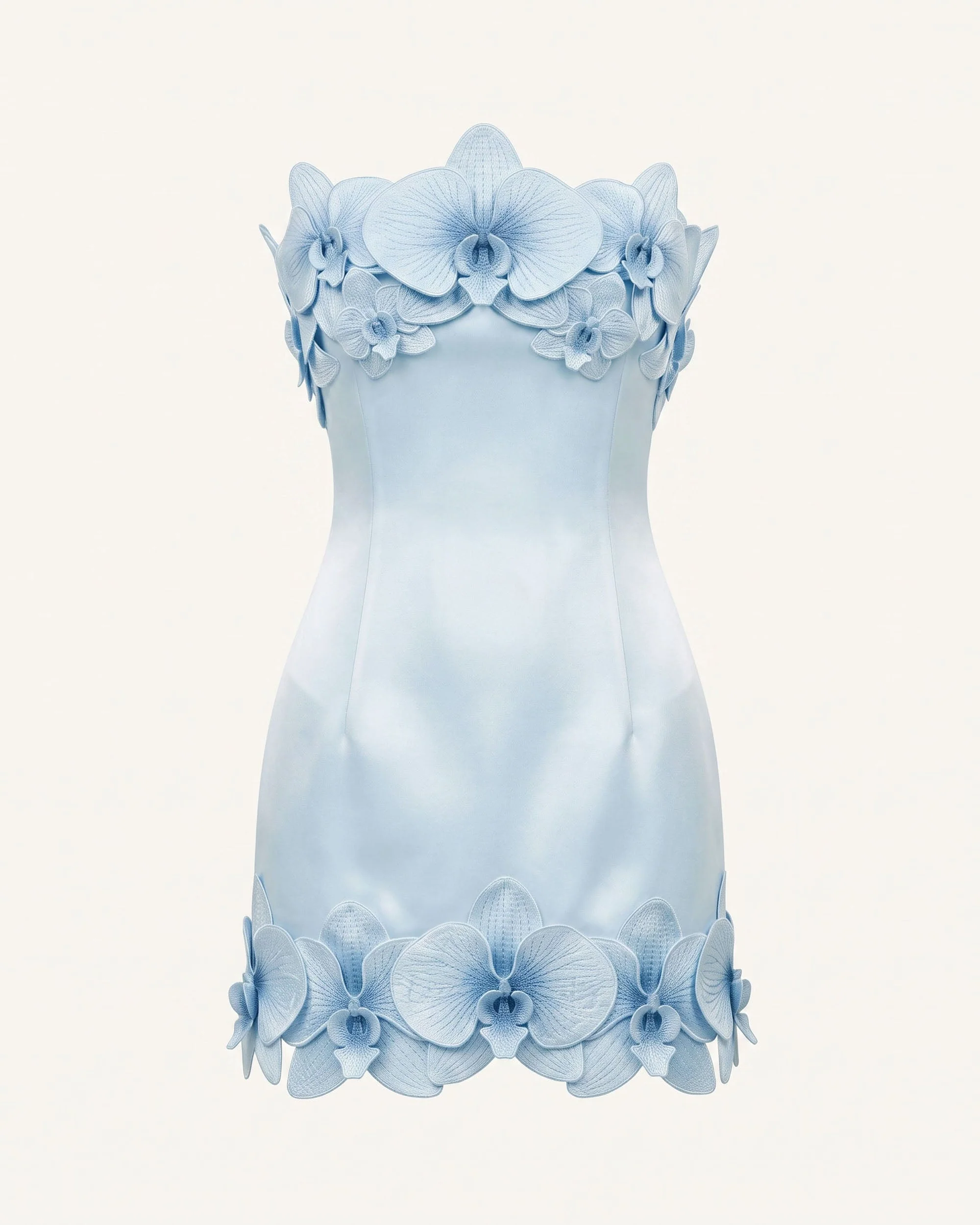 Orchid Trim Strapless Mini Dress - Blue