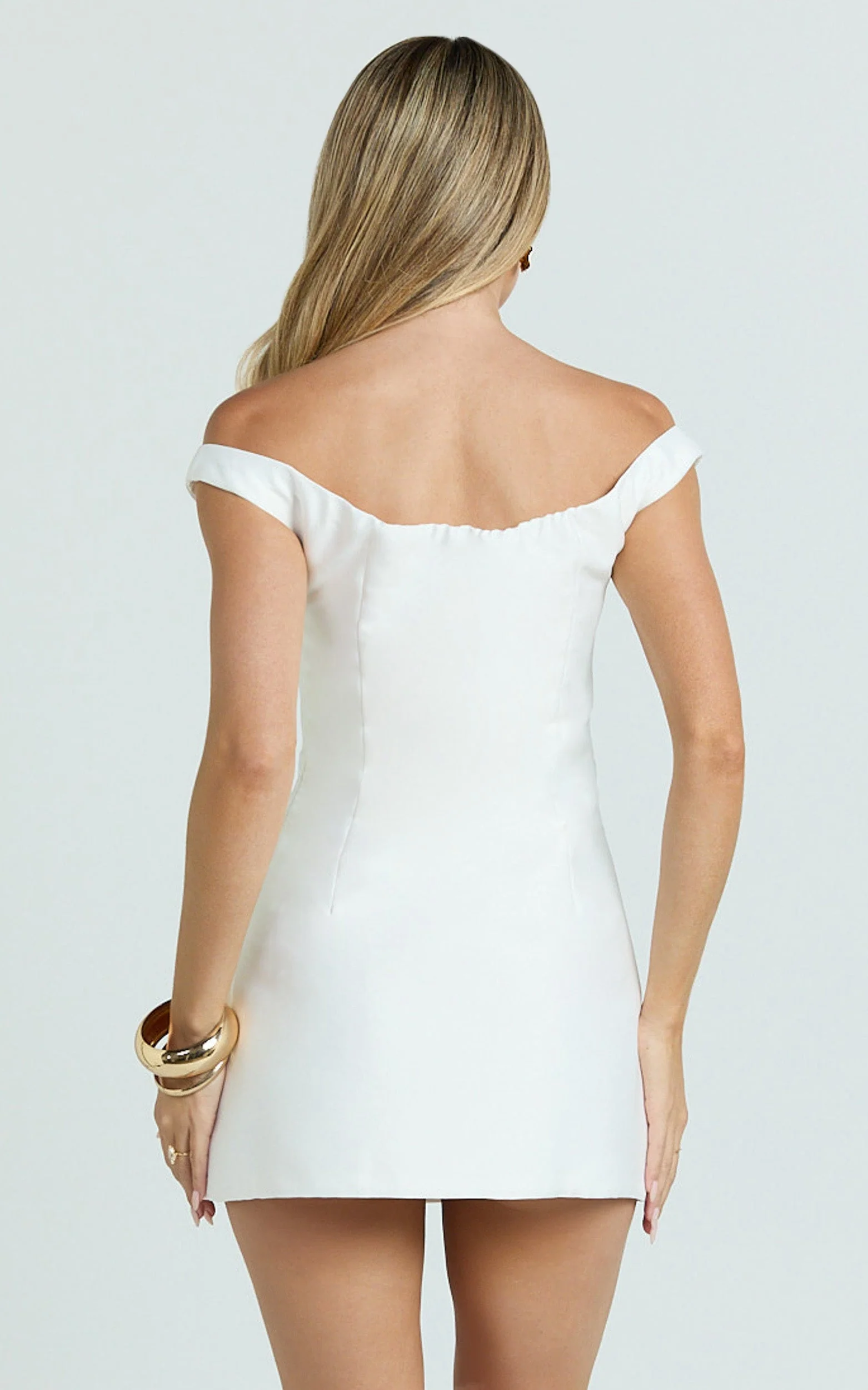 Tanisha Mini Dress - Off Shoulder Draped Waist Dress in White - luluinthesky