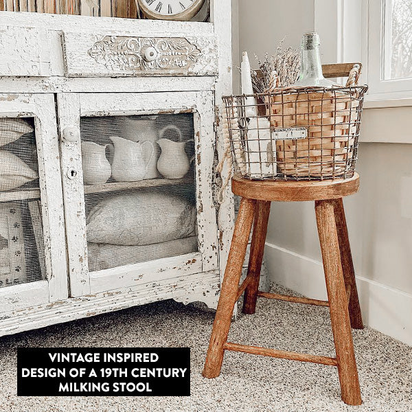 Vintage-Inspired Polished Wooden Stool