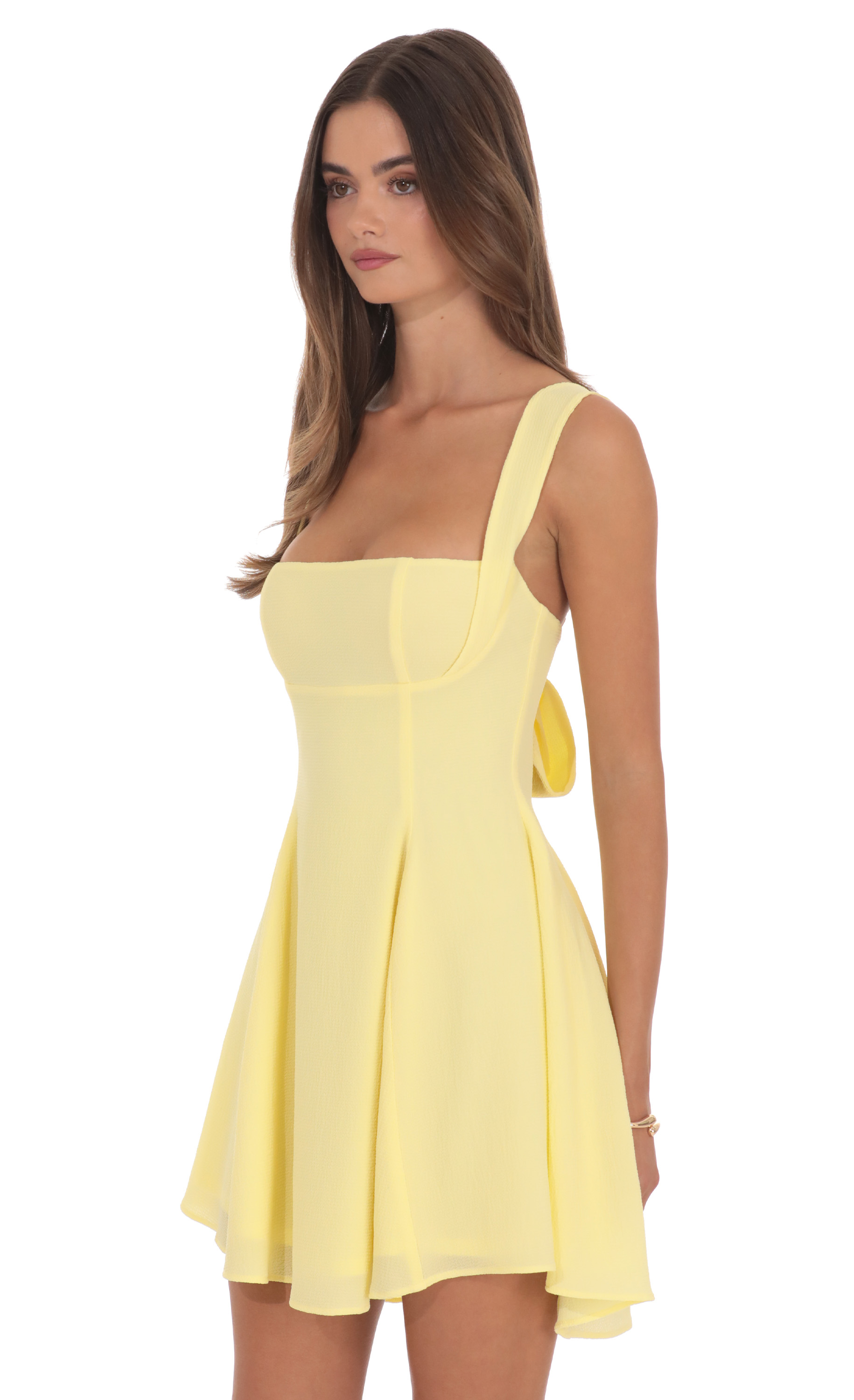 Back Bow Fit and Flare Dress in Pastel Yellow - luluinthesky