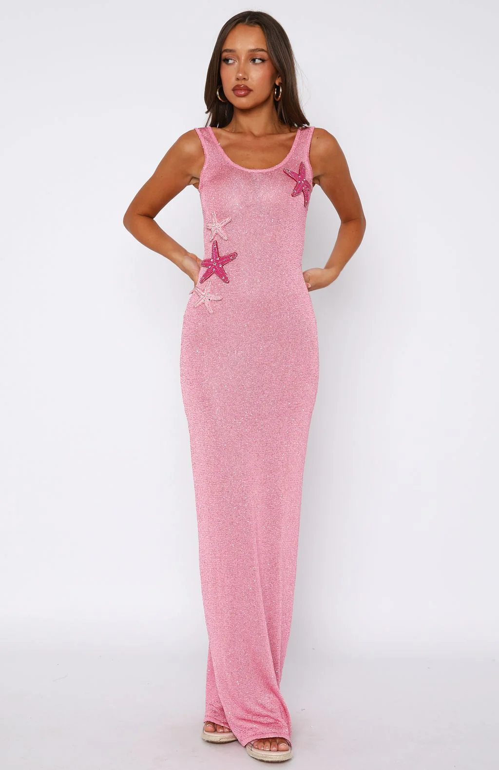 Marine Mist Sequin Knit Maxi Dress Pink