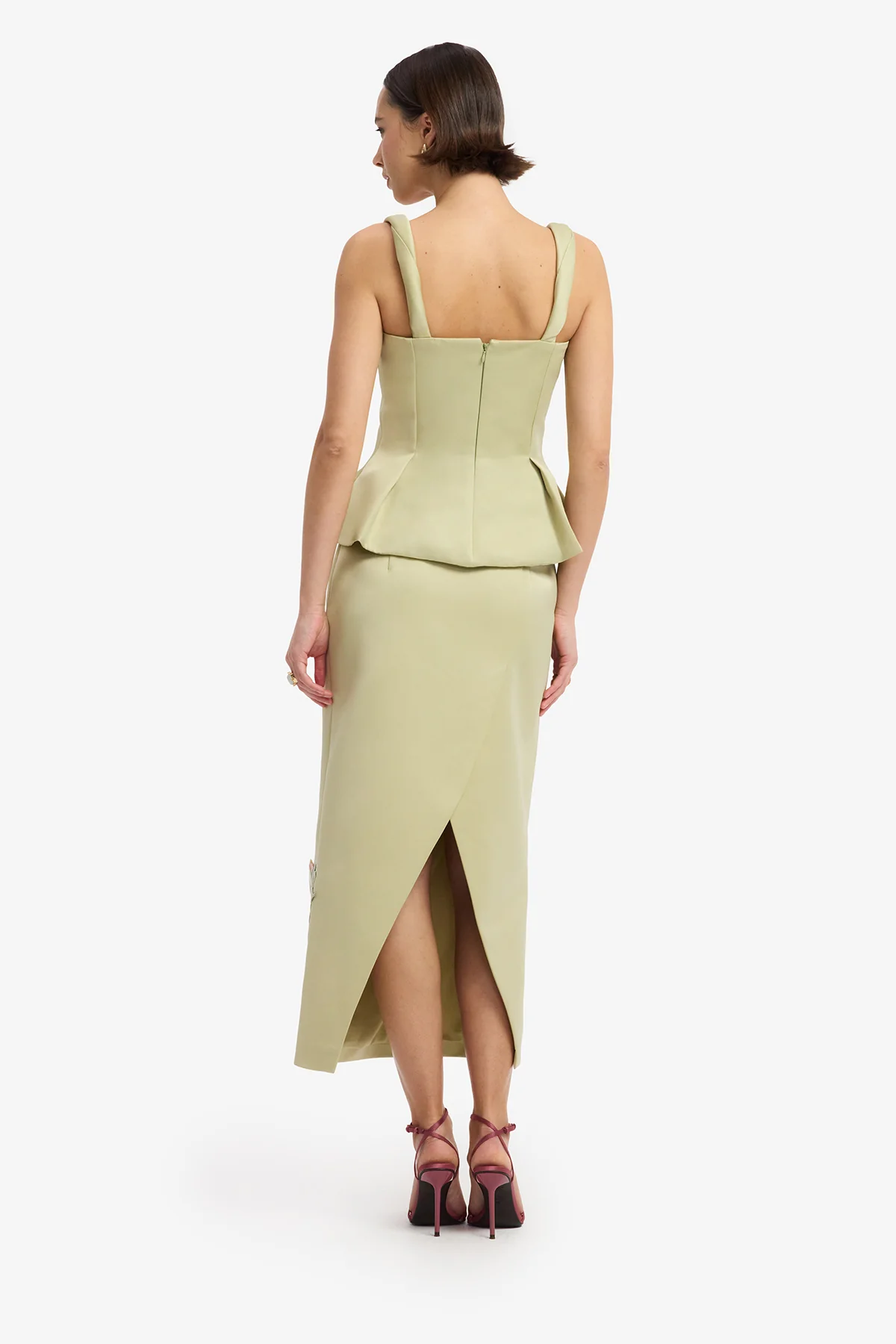 Quinn Embroidered Midi Skirt - Pistachio Rose Print