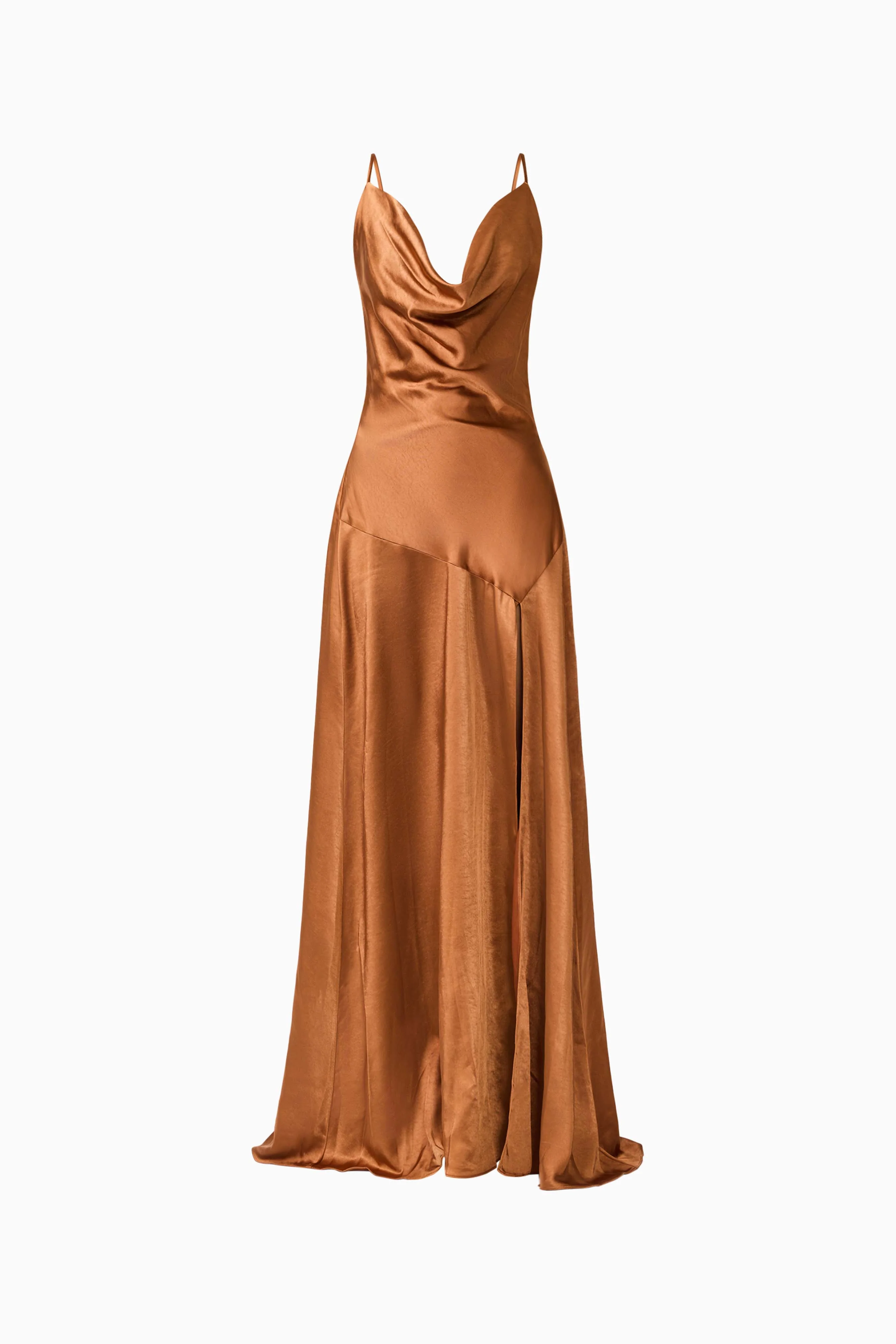 Clementine Cowl Neck Gown in Toffee Brown