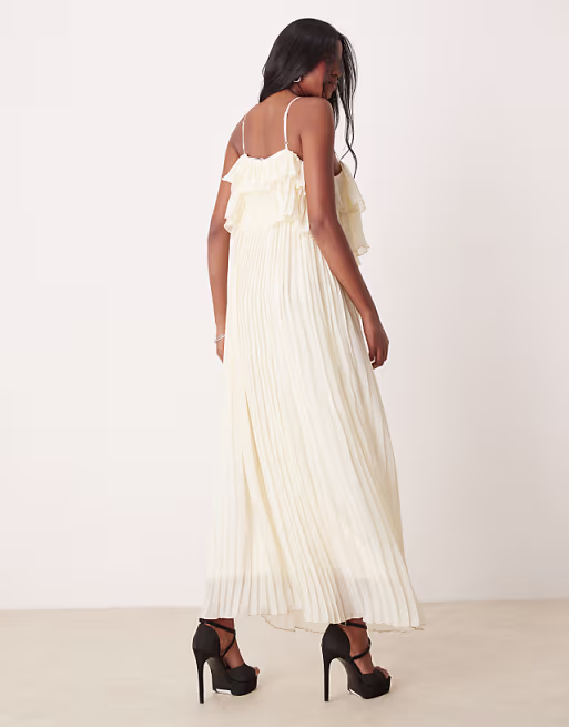 Vila pleated ruffle layer cami maxi dress in birch cream