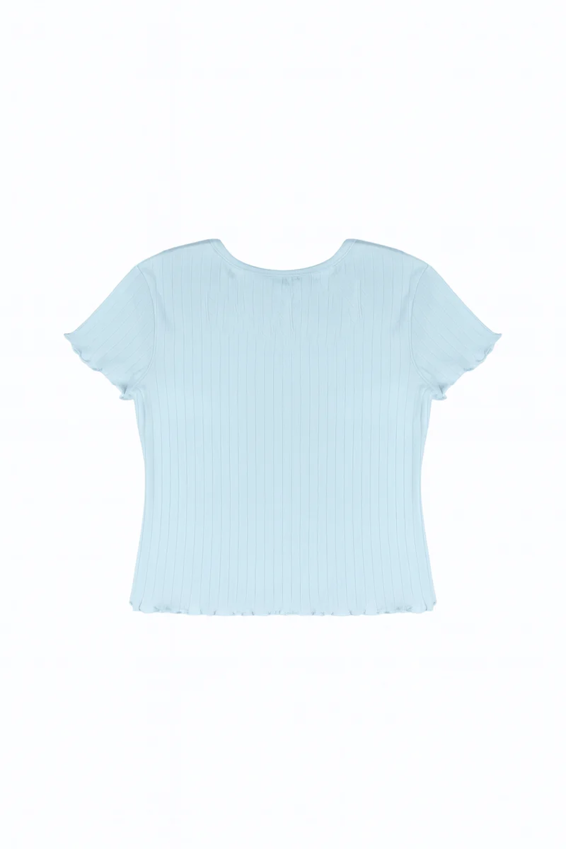 Ribbed Lettuce-Edge Henley Tee