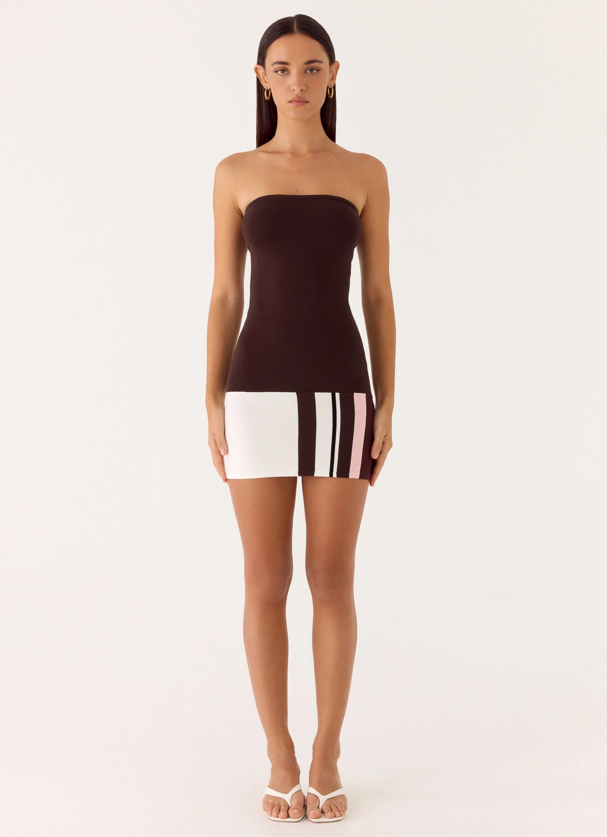 Straight Lines Knit Mini Dress - Chocolate