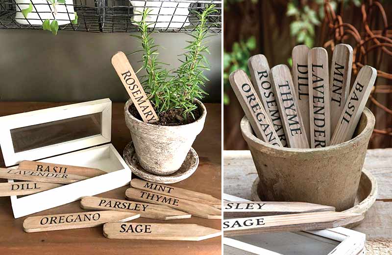 Set of 9 Wooden Herb Stakes in a Box
