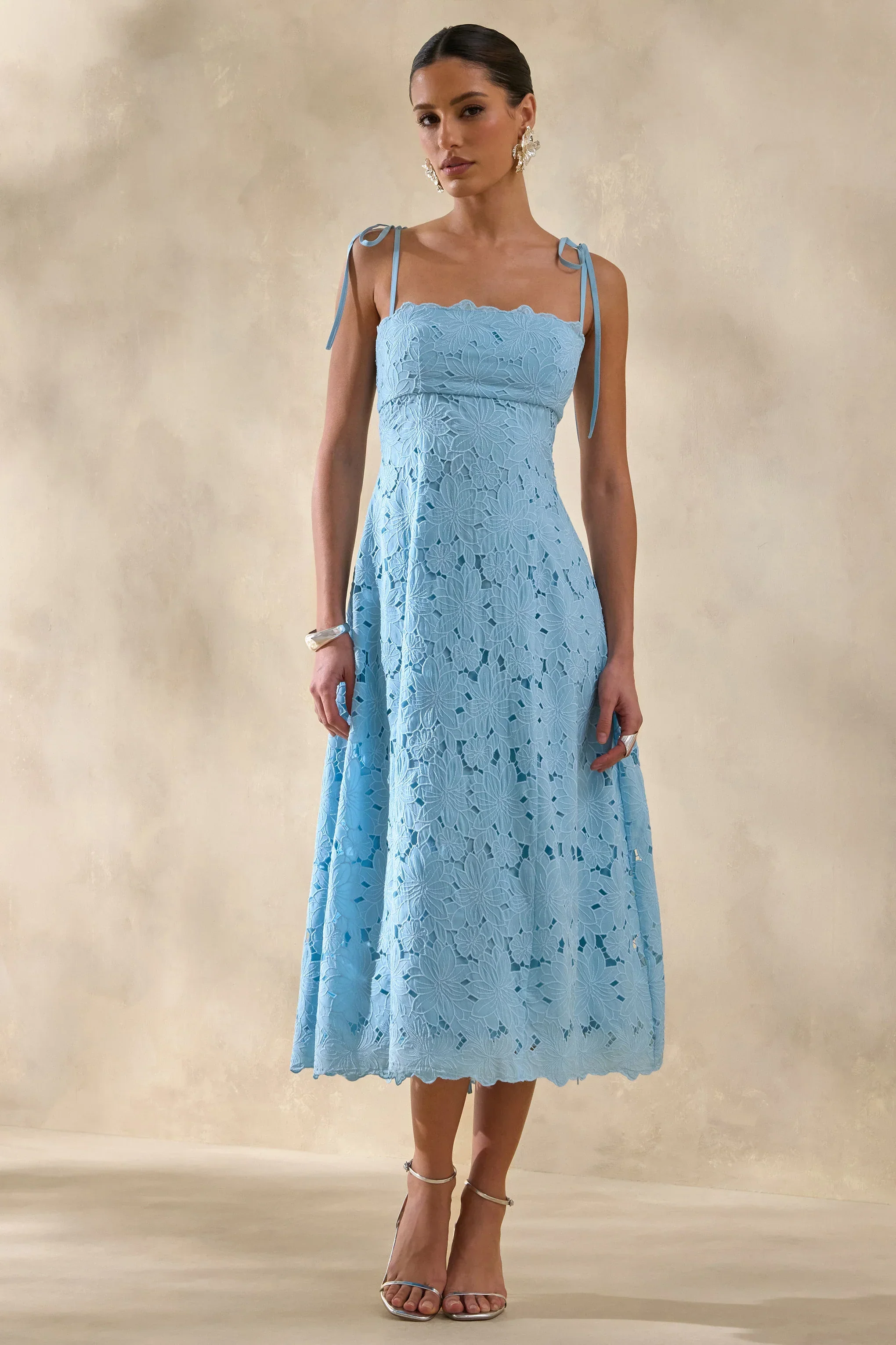 Anna | Powder Blue Square-Neck Midi Dress