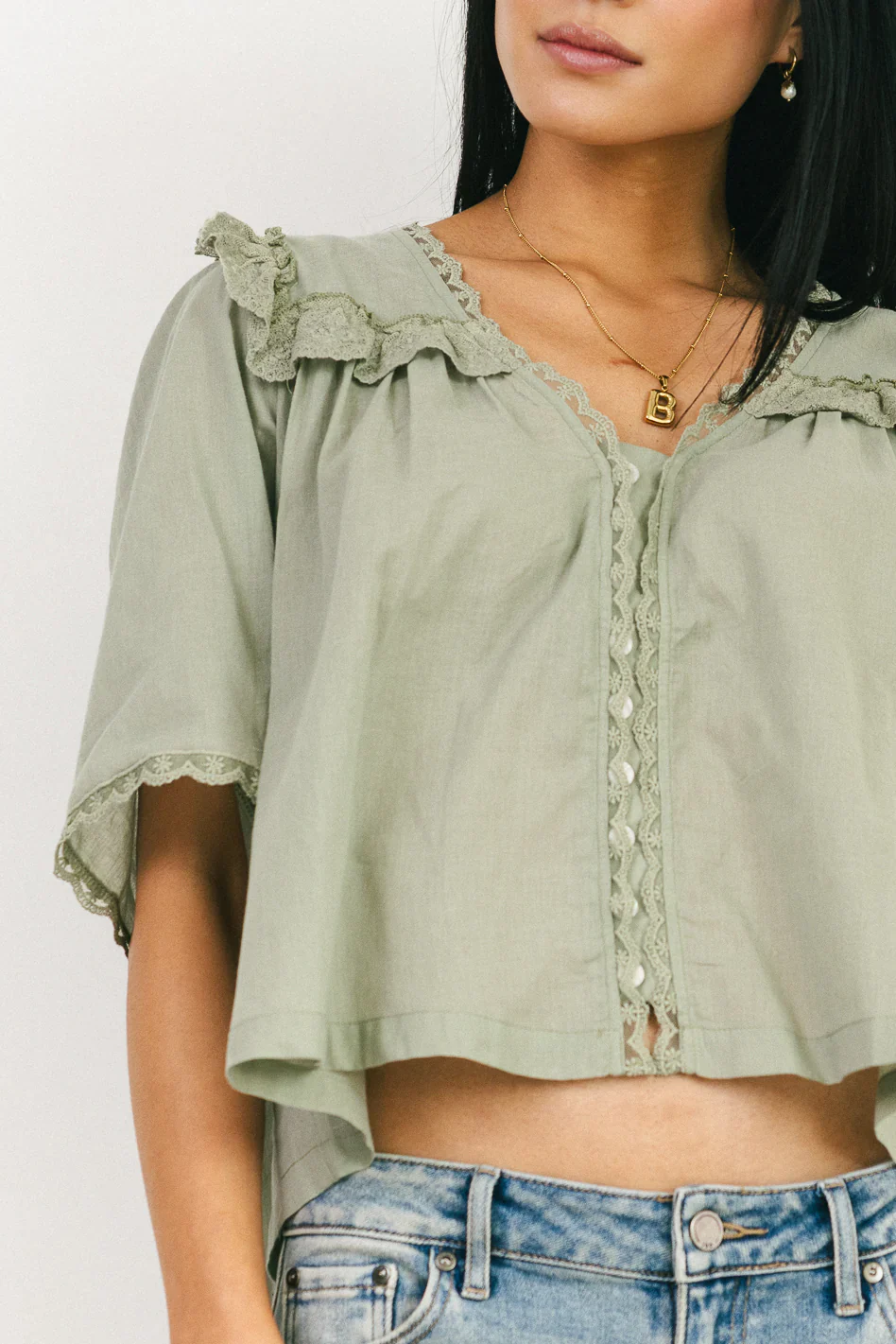 Potter Lace Blouse in Sage
