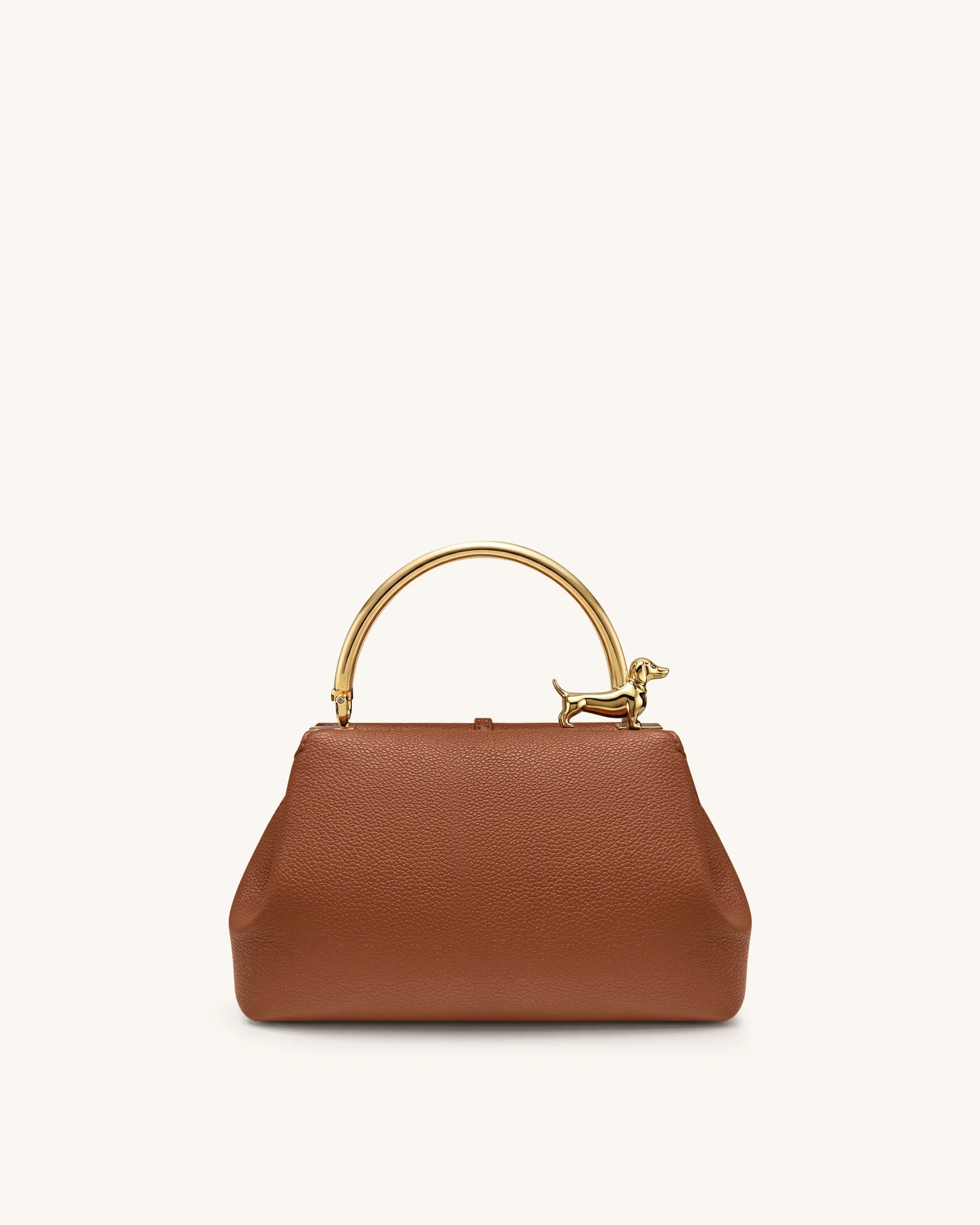 Bruna Dachshund Metal Handle Top Handle Bag - Brown