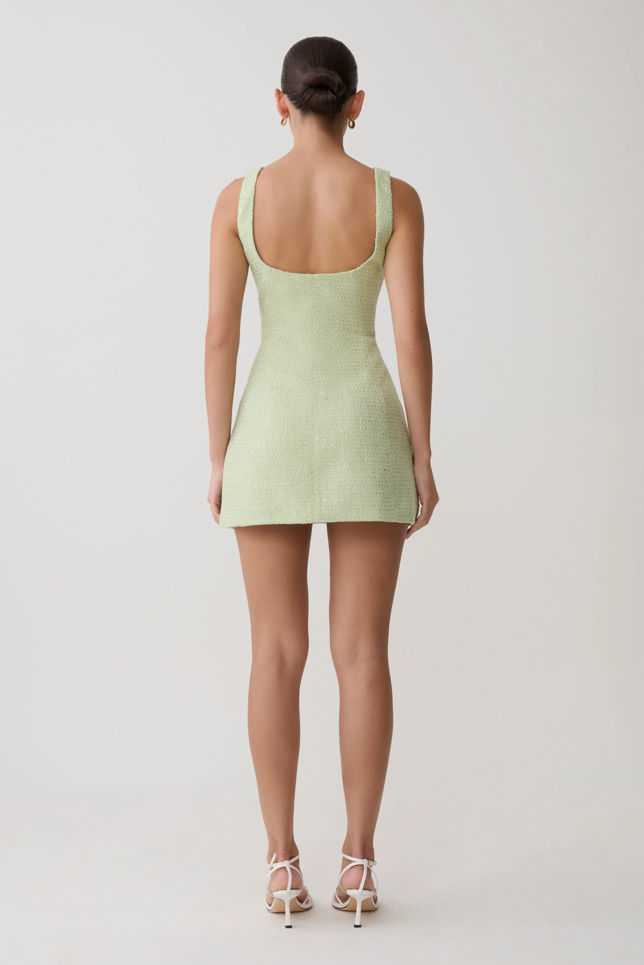 Beth Tweed Mini Dress - Pastel Green