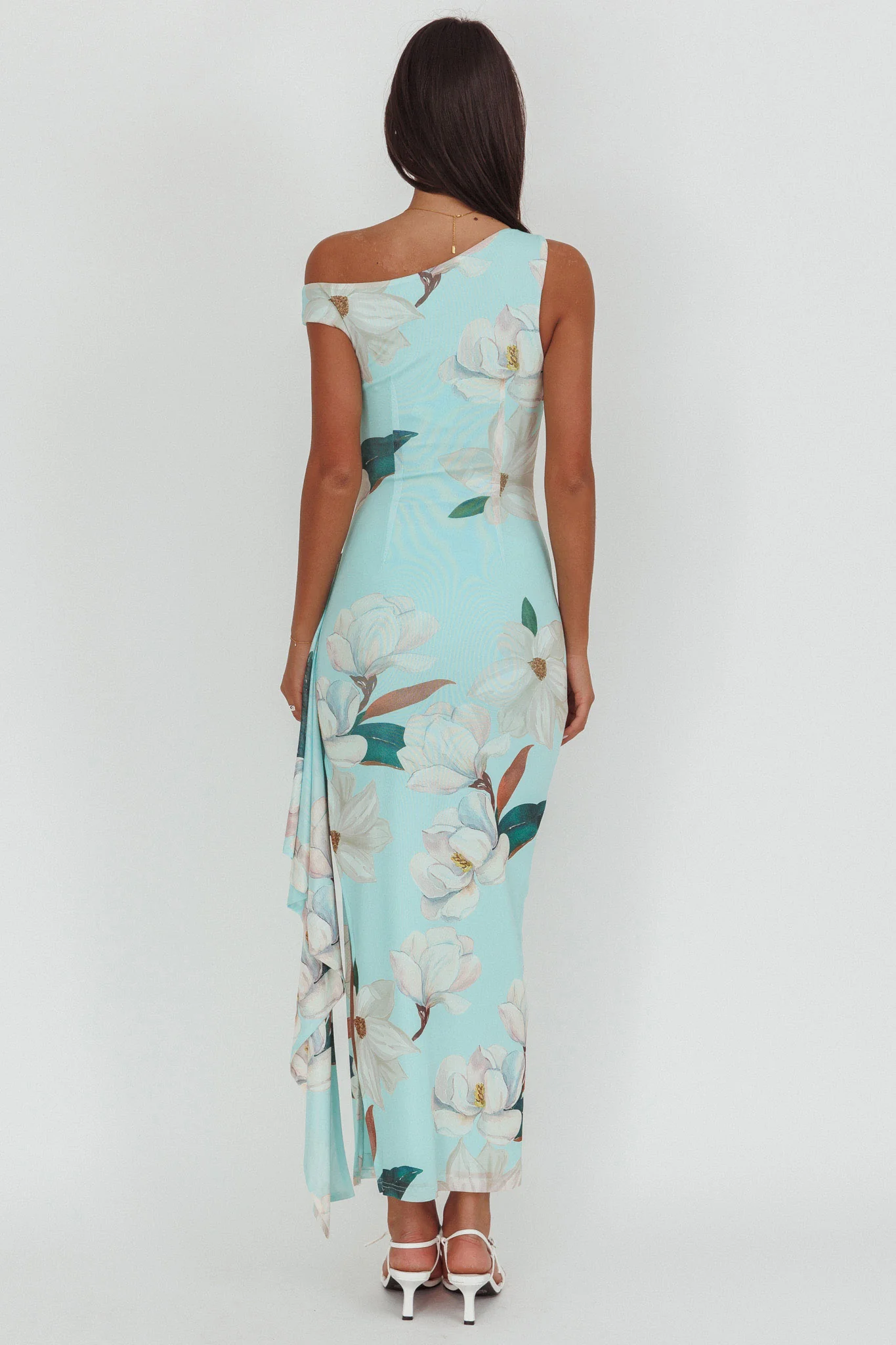 Raphaella Asymmetric Neckline Split Maxi Dress Magnolia Mint - luluinthesky