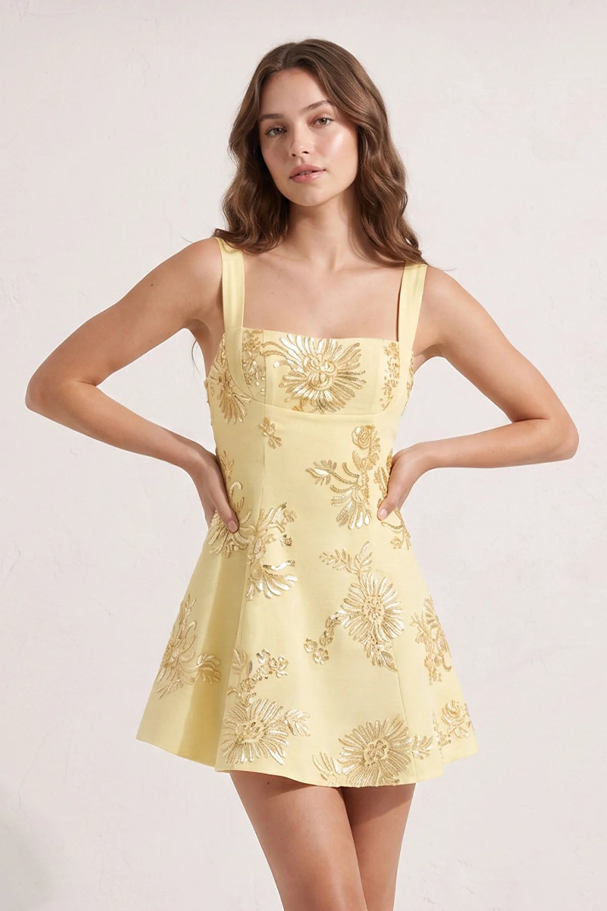 Sky Blue Square Neck Embroidered Flower Lace A-Line Homecoming Dress