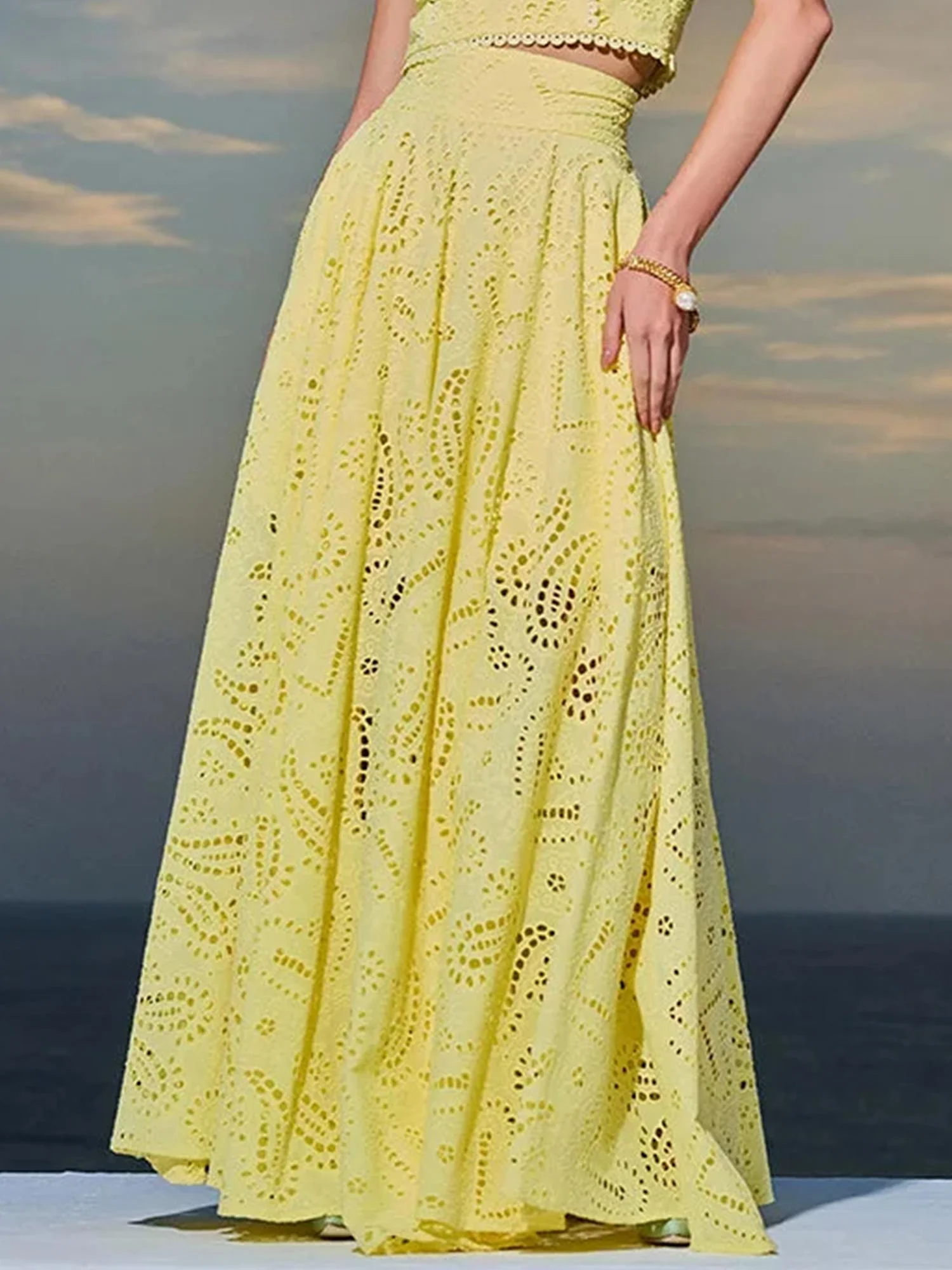Embroidered Eyelet Maxi Skirt
