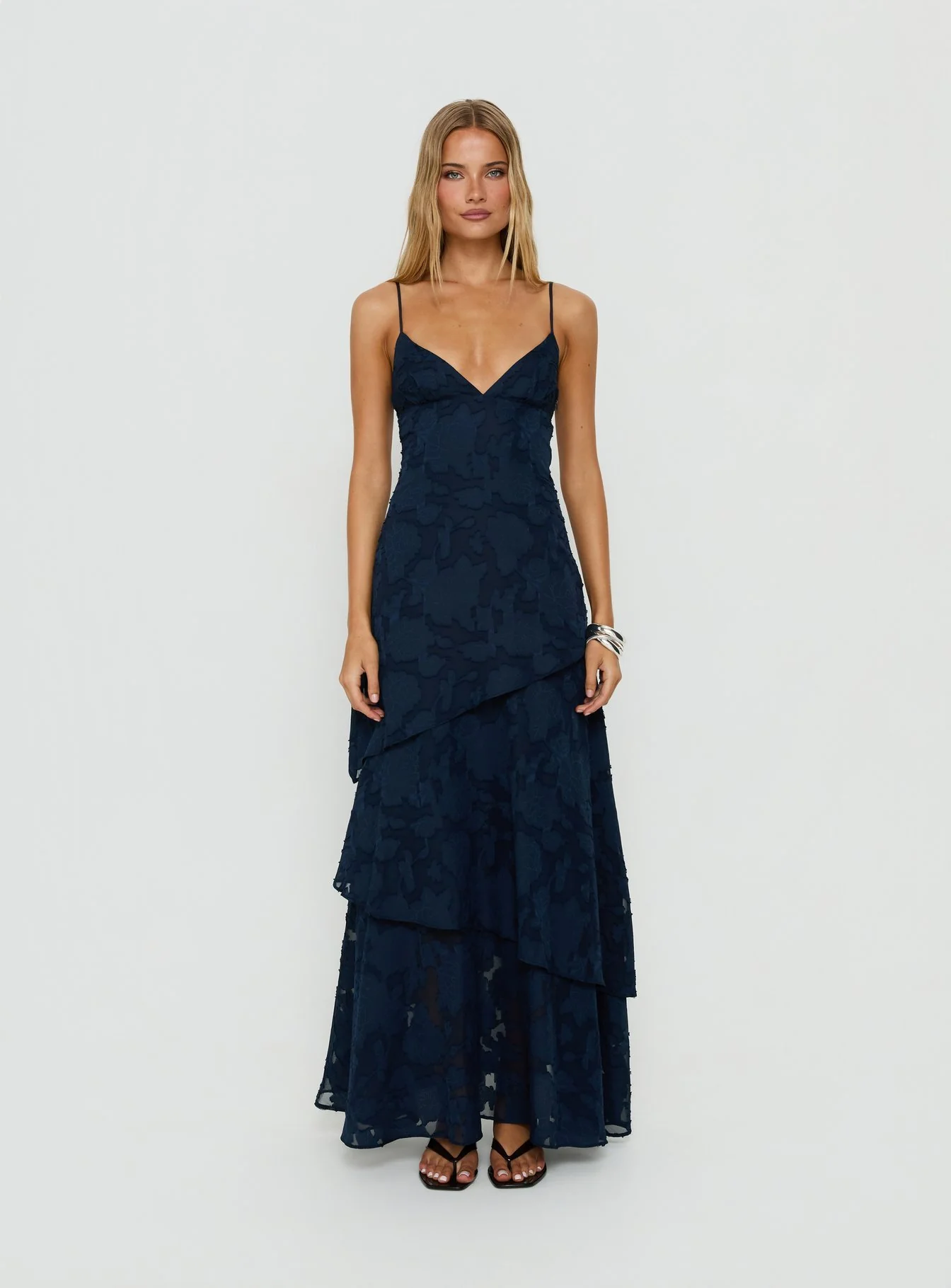 Lyricah Tiered Tie Back Maxi Dress Navy