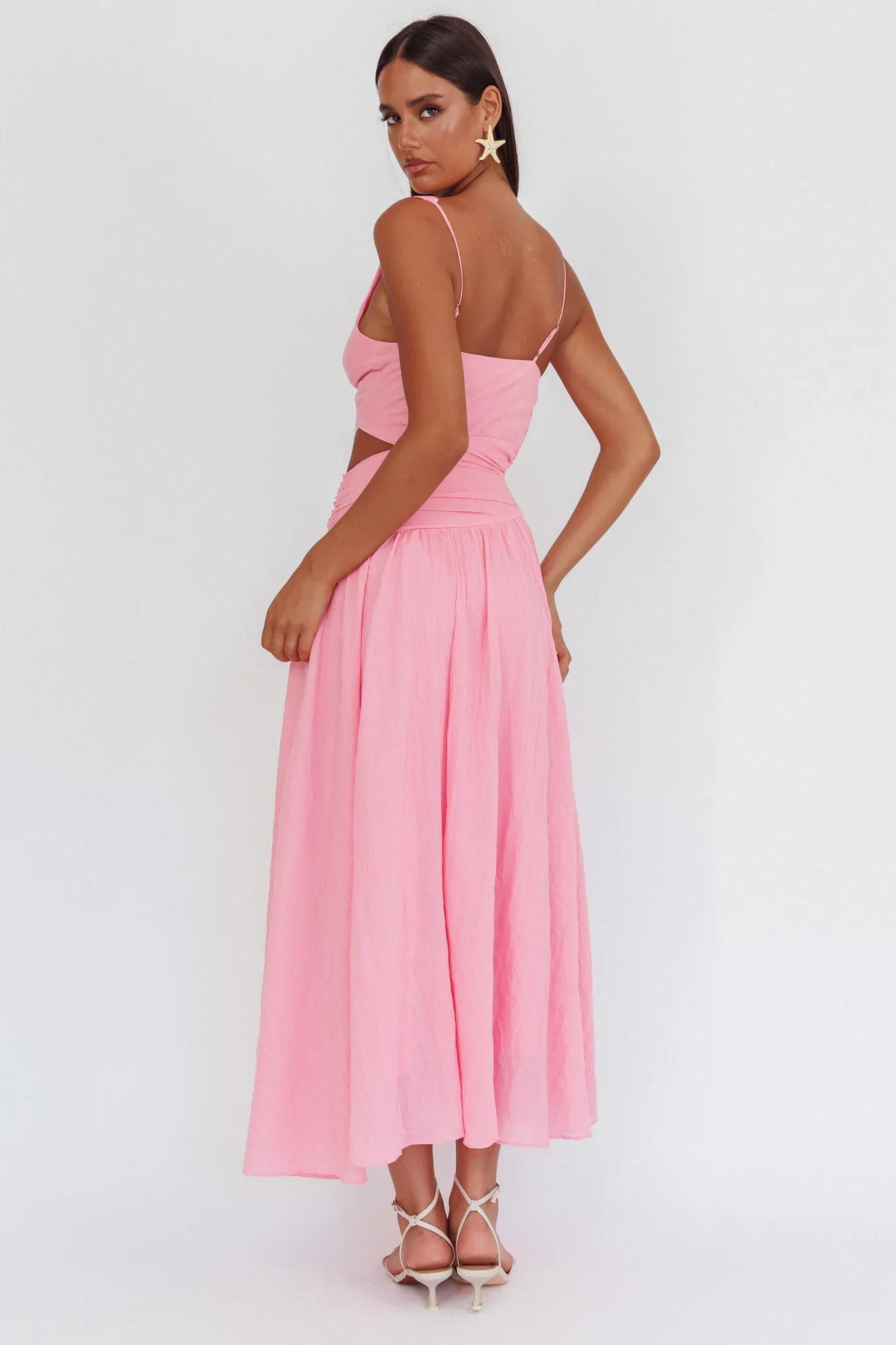 First Dates Waist Cut-Out Maxi Dress Pink